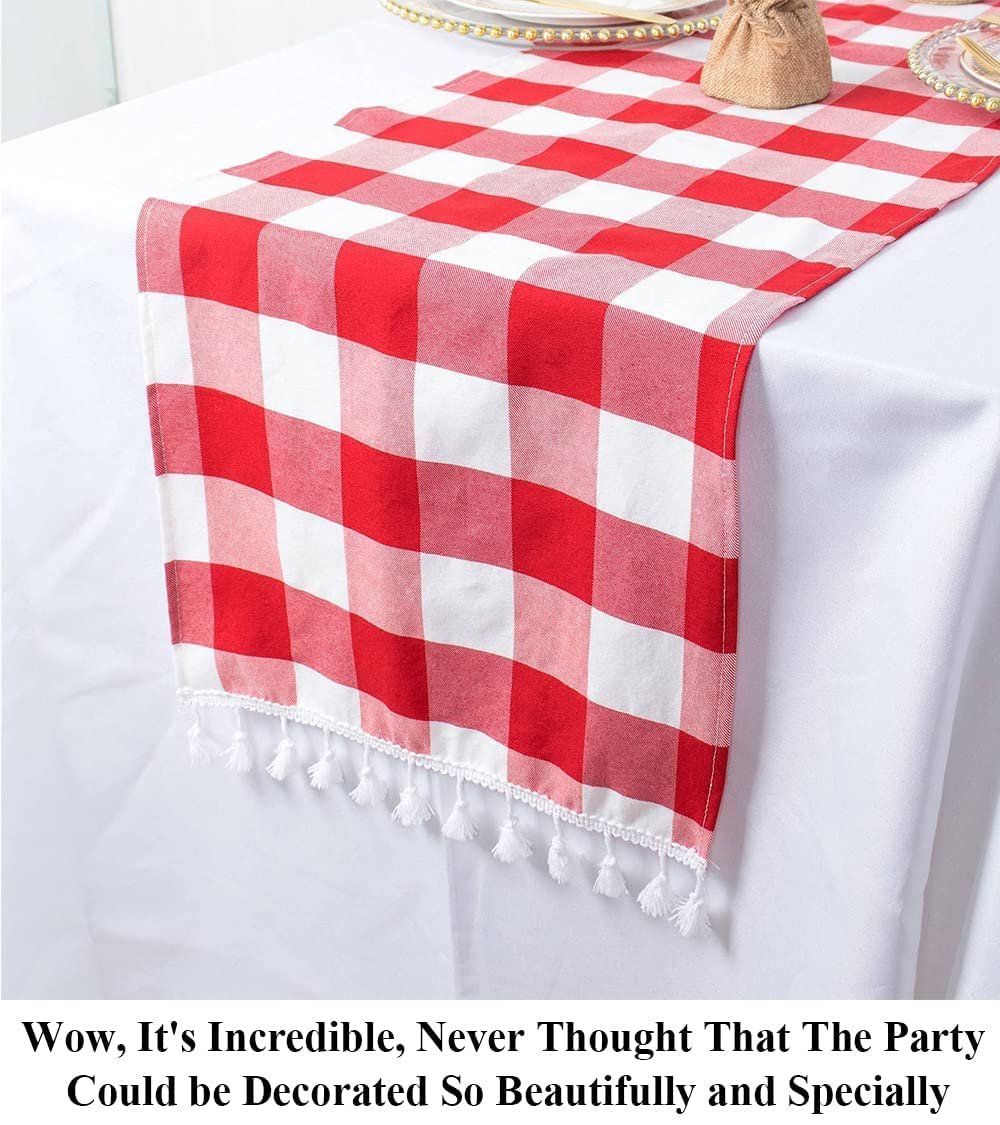 Partisout Buffalo Check Table Runner 72 Inch Red And White Checked Table Runner With Tassel Bluffalo Plaid Table Runners Washabl