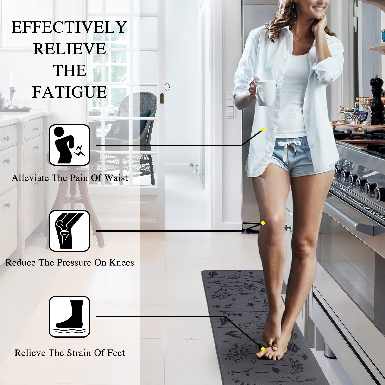 Rempry 2 Pcs Floor Mat, Waterproof Non Slip Anti-Fatigue Pvc Cushioned Rug Sets For Kitchen, Office, Sink 17''X47''+17''X29'' (D