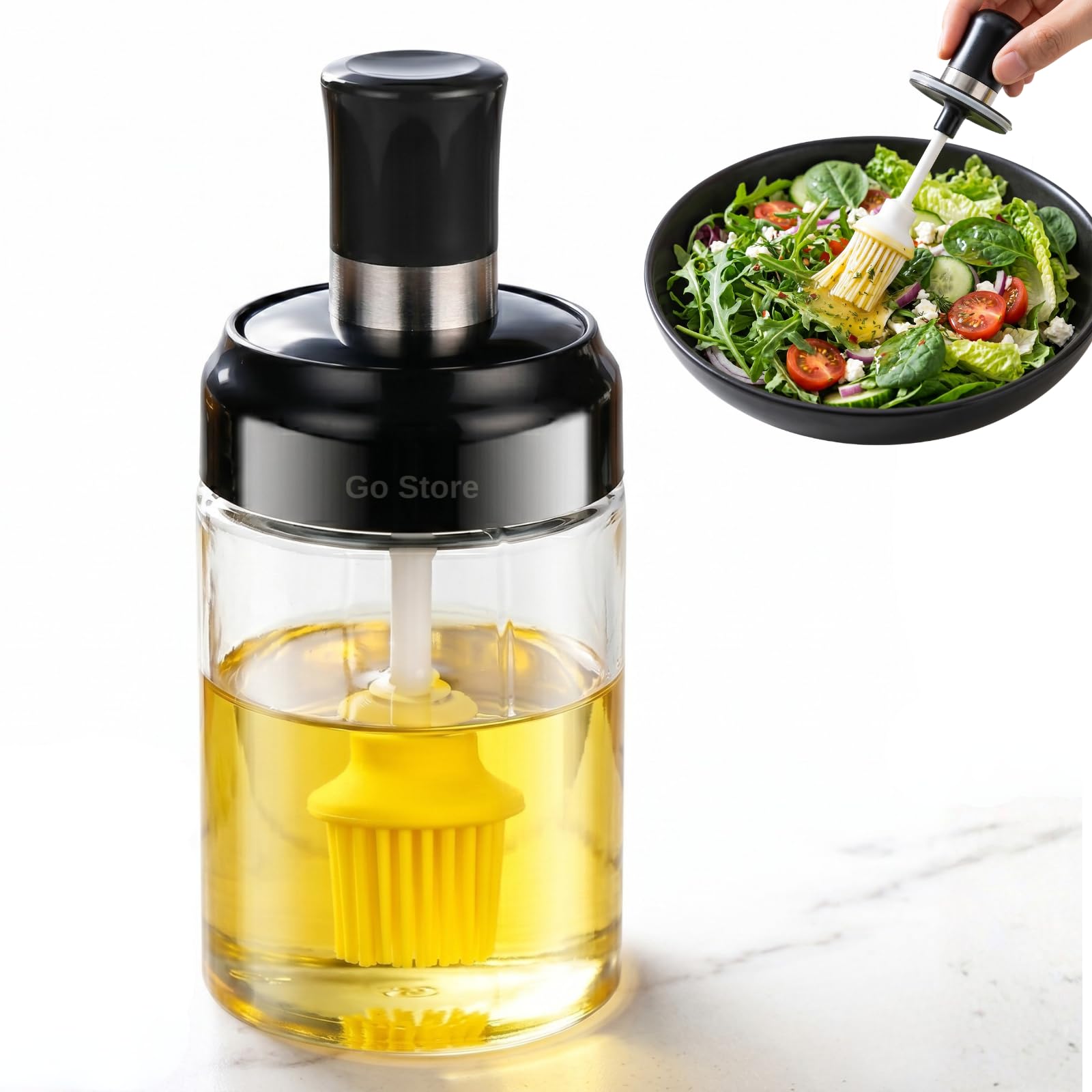 Go Store Glass Oil Dispenser With Basting Brush, Oil Ghee Containers Bottle For Bbq, Pastry, Grill, Baking, Kitchen Cooking (250