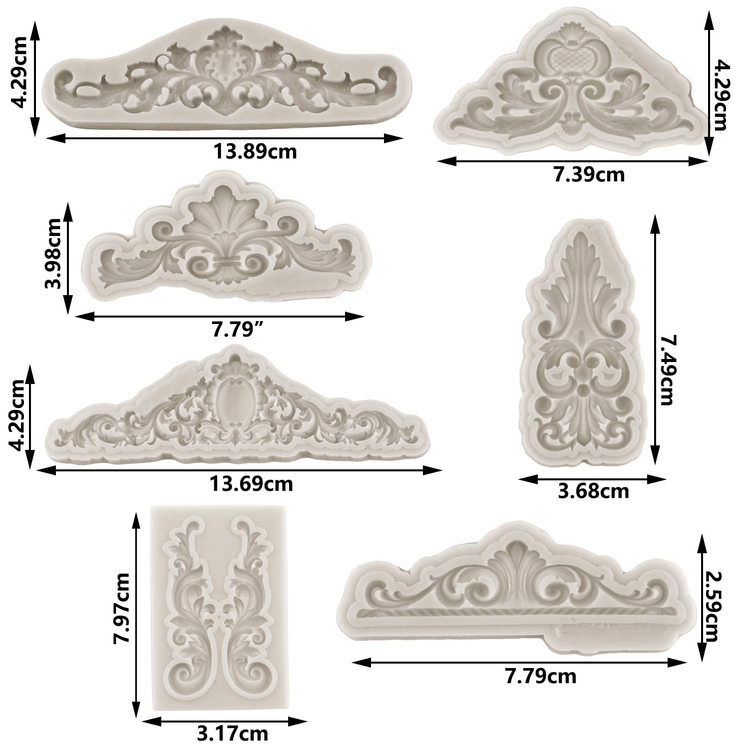 Sijiangmold Baroque Style Curlicues Scroll Lace Fondant Silicone Mold Lace Border Candy Mold Filigree Mold For Cake Decorating C