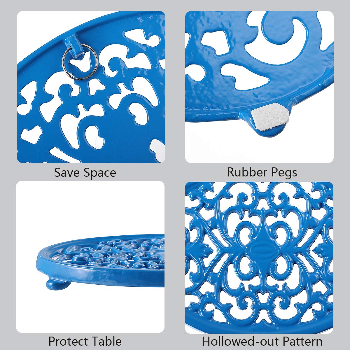 Round Cast Iron Trivet Royal Blue Trivet Mats Metal Trivets For Kitchen Dining Table Oval Shape