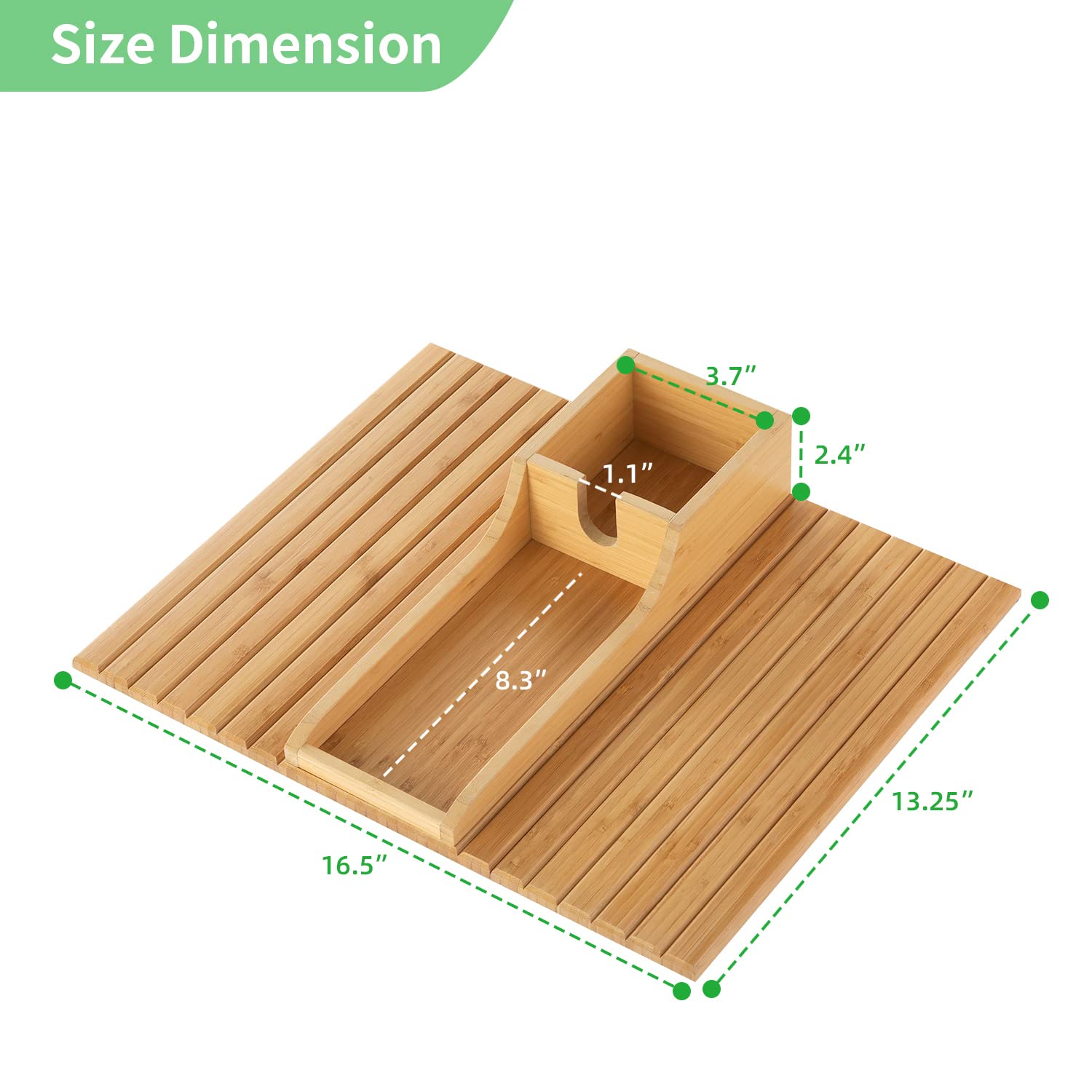 GEHE Bamboo Couch Cup Holder, Anti-Spill Arm Tray for Drinks & Snacks, Easy to Clean, Model GE009, A Size