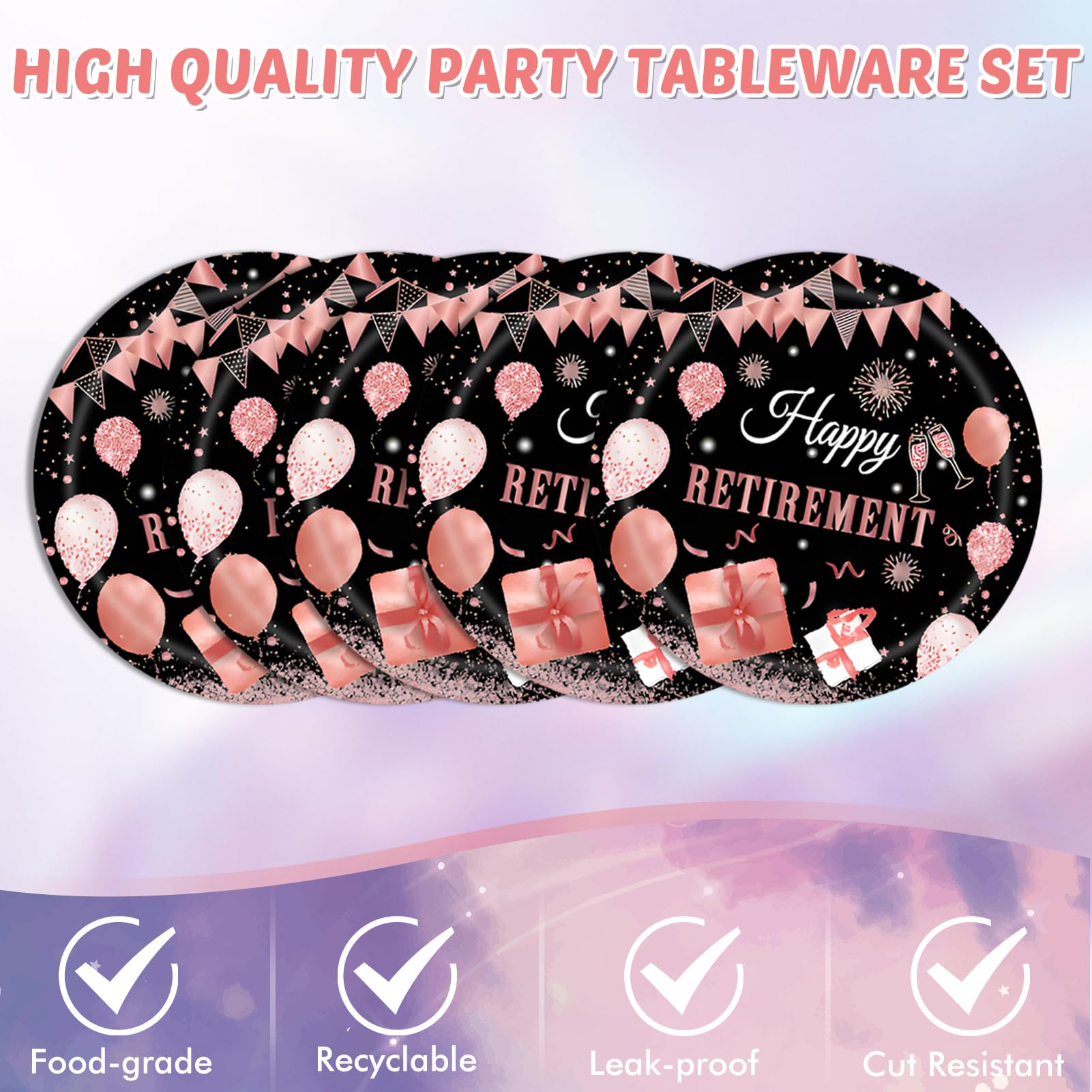 41Pcs Retirement Decorations For Women Black Rose Gold Themed Retirement Decor Plates Napkins Tablecloth Set For Retirement Part