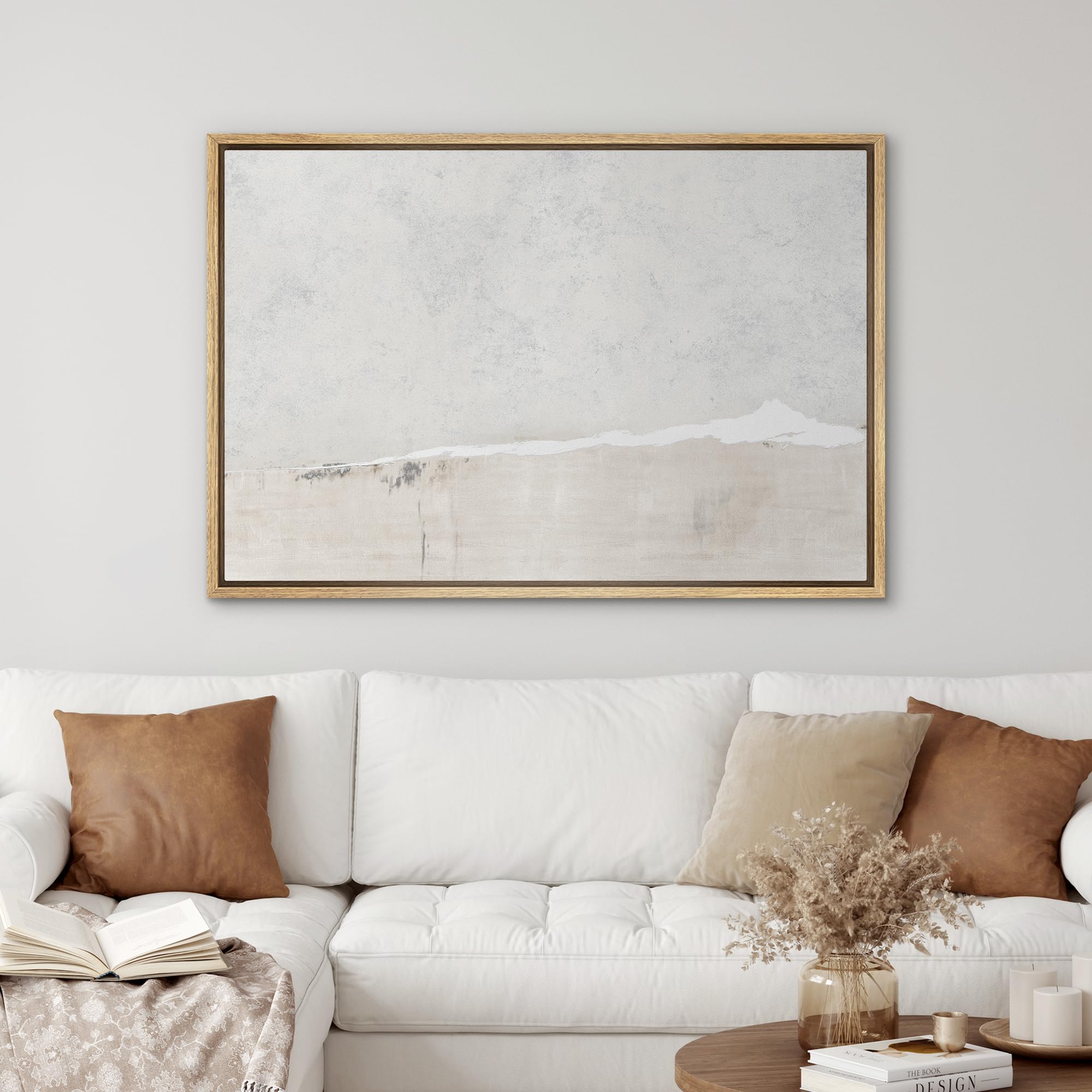 Signwin Framed Canvas Print Wall Art Gray White Watercolor Landscape Abstract Shapes Illustrations Modern Art Decorative Contemp