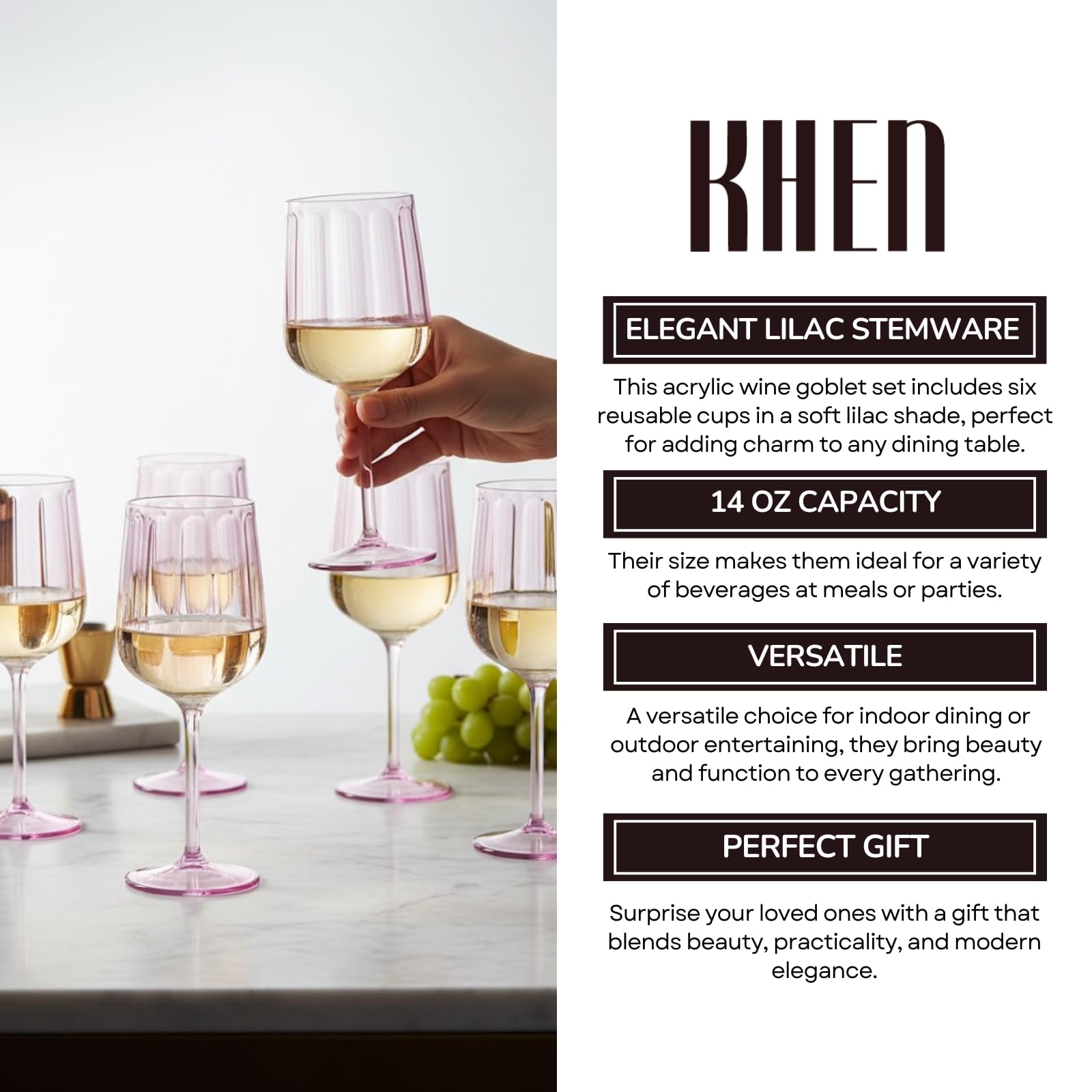 Khen Acrylic Lucia Stemmed Goblets -  Set of 6 | 14oz | Lilac
