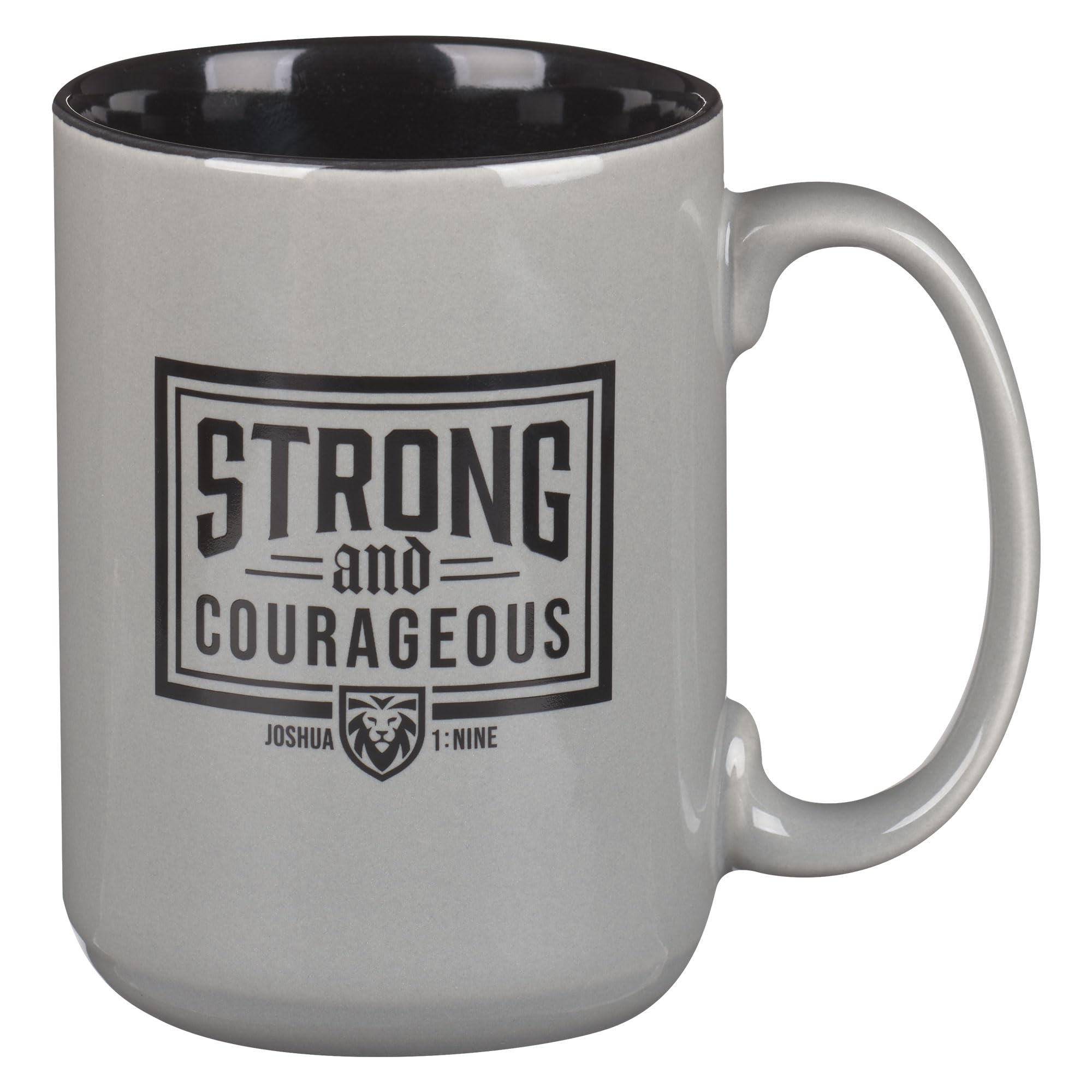 Christian Art Gifts Large Ceramic Inspirational Microwave & Dishwasher Safe Coffee & Tea Mug for Dads: Strong & Courageous Encou