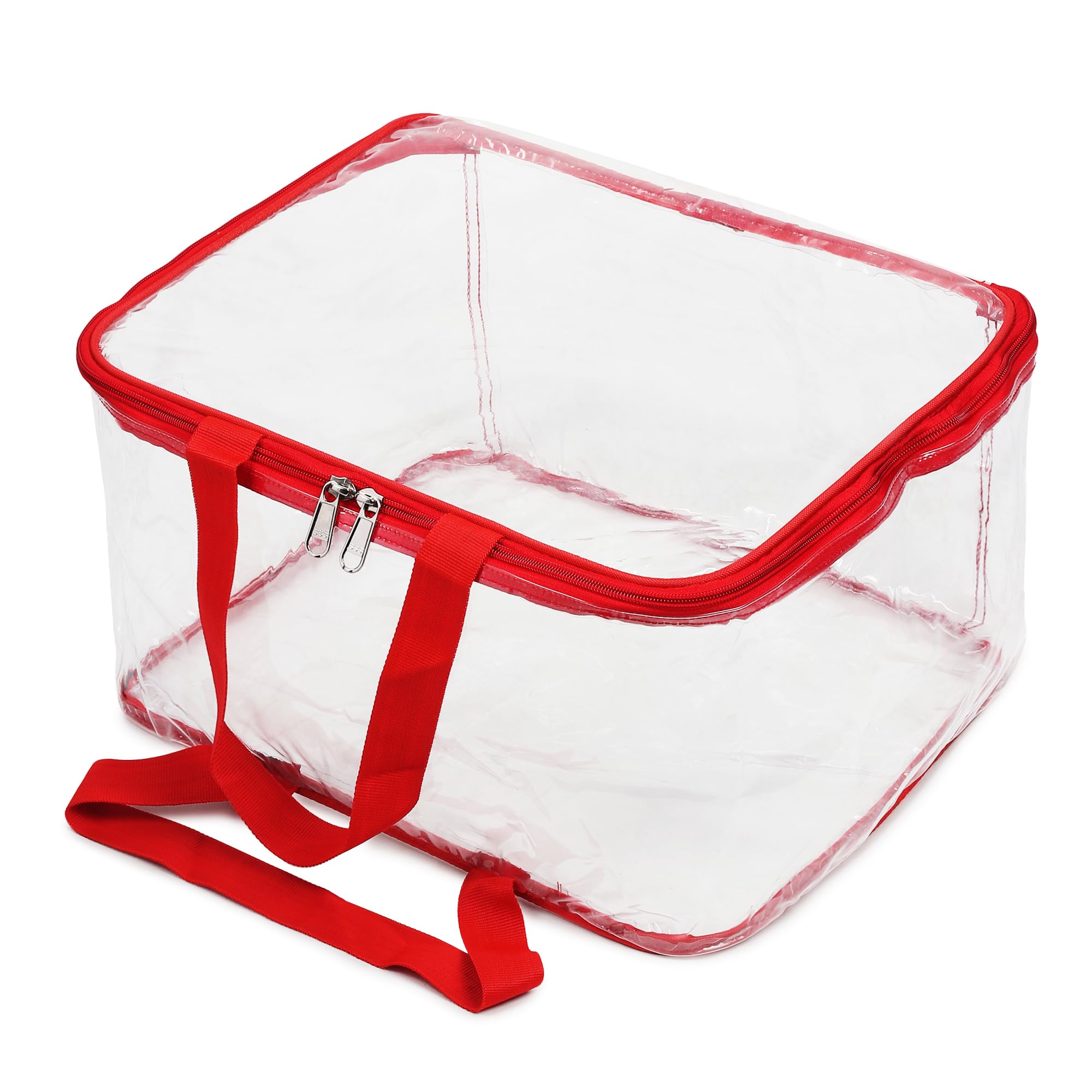 Double R Bags Multipurpose Storage Organizer Box (15X12X9 Inch)  Clear Pvc With Metal Zipper, Strong Handle For Clothes, Sarees