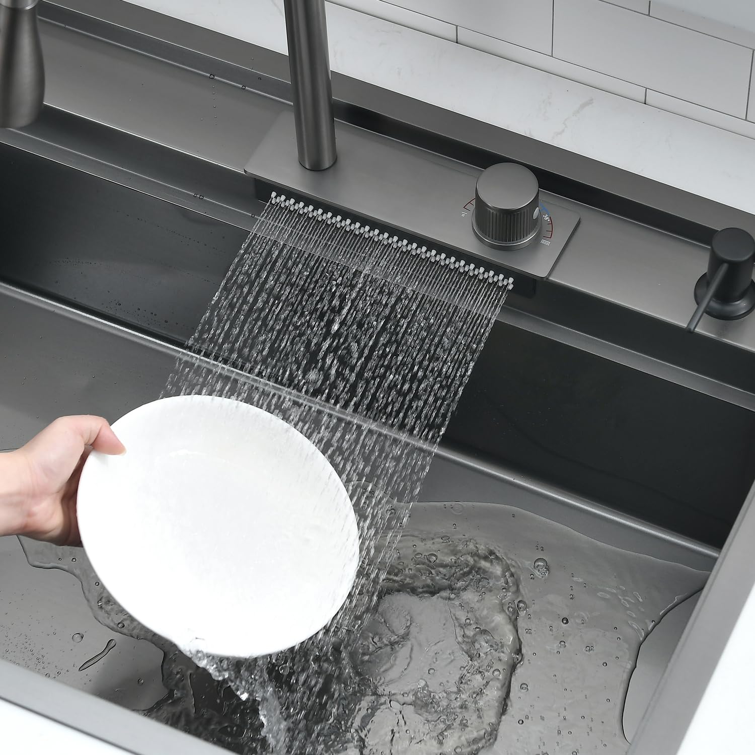 33 Inch Drop In Kitchen Sink Splash Guard Waterfall Workstation Black - Vokim 33X22-Inch Single Bowl Sink 16 Gauge Black Stainle