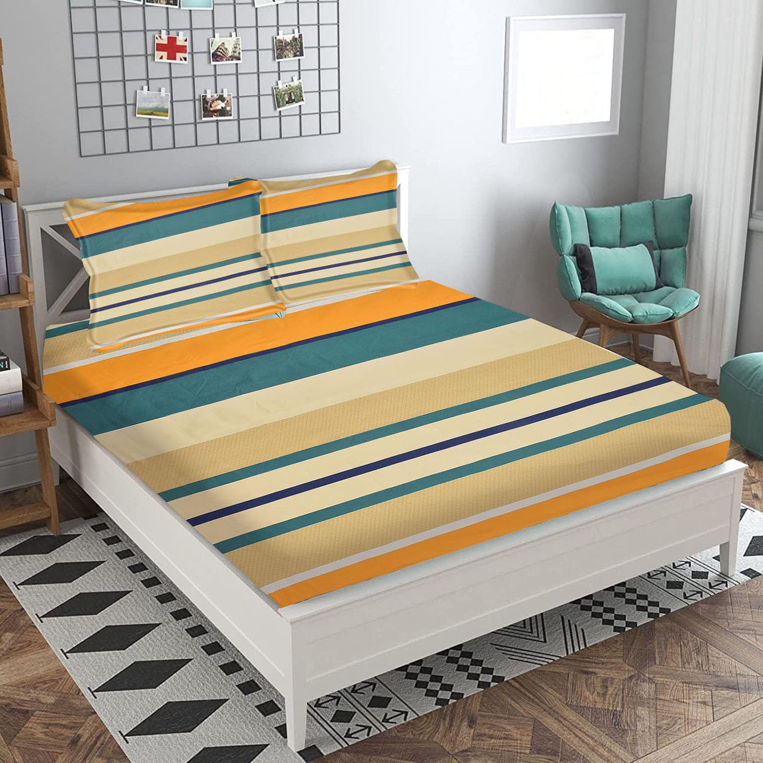 IVAZA Fitted Bedsheet,Elastic Fitted Bedsheets King Size,Bedsheet for Double Bed Elastic Fitted,220 TC ezyption Cotton Fitted Be