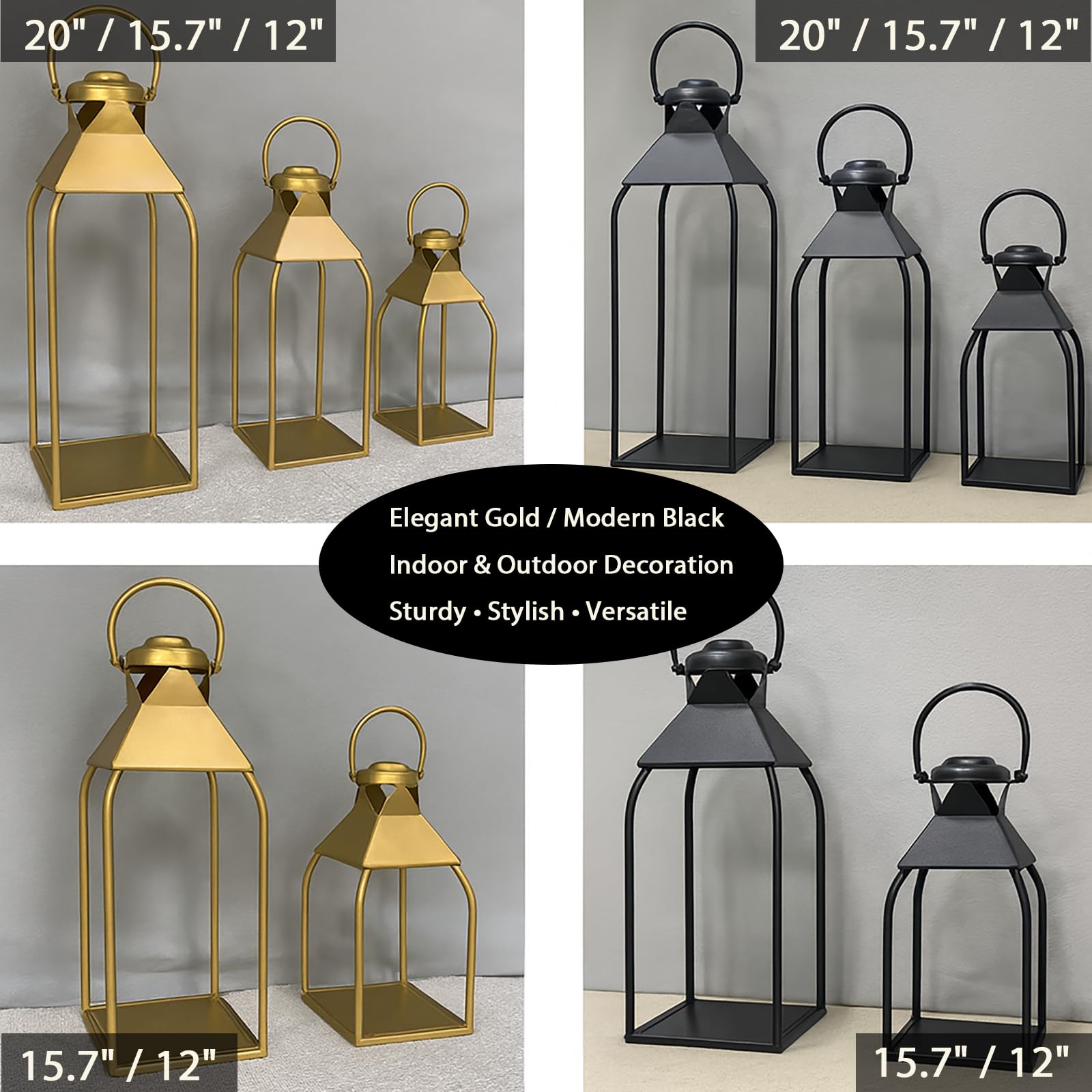 Decorative Metal Lanterns Indoor Outdoor, Candle Holder for Porch, Patio, Fireplace, Floor, Wedding, Christmas, Fall, Holiday, F