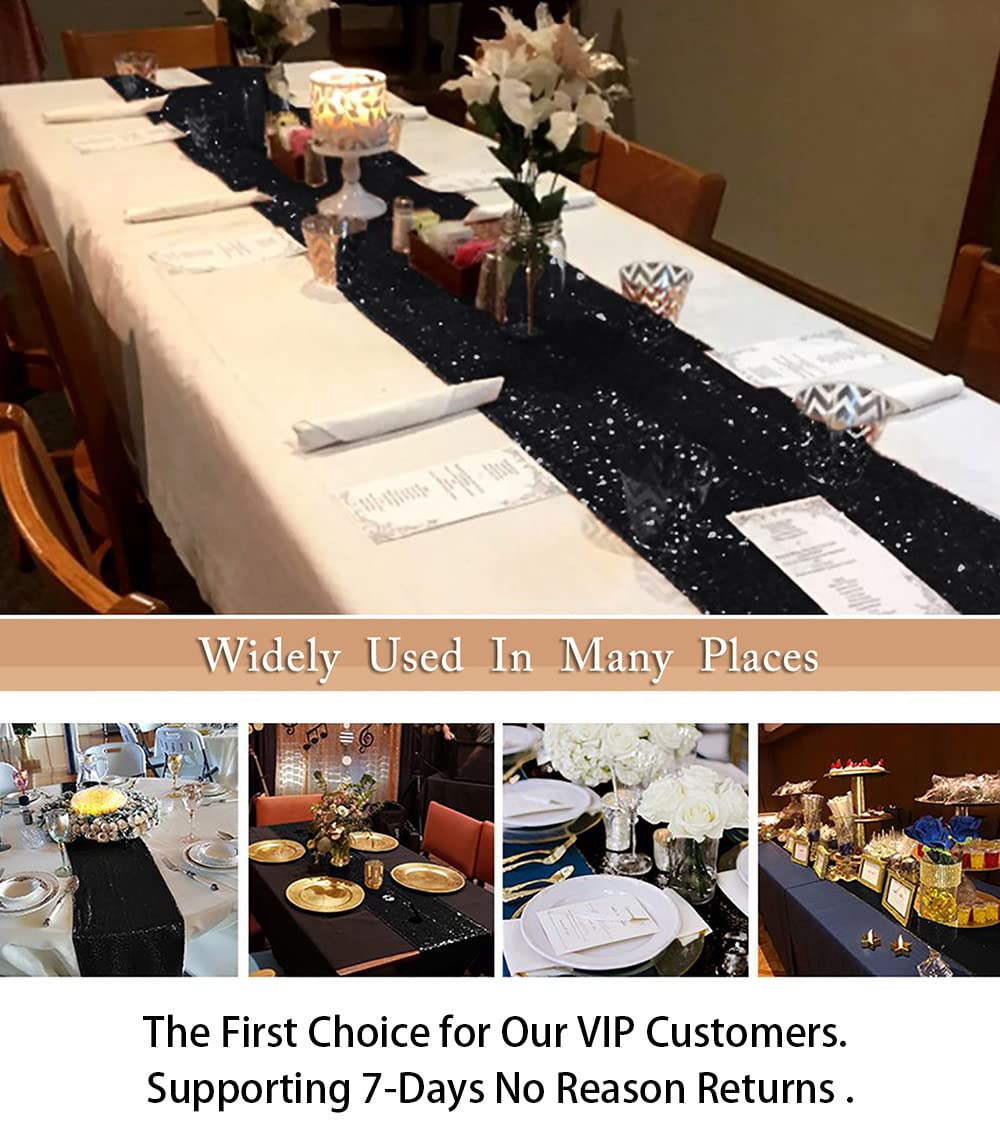 Shidianyi Black Sequin Table Runner 5Pcs Black 12''X72'' Sparkly Table Runners Glitter Table Runner For Party Event Halloween Ta
