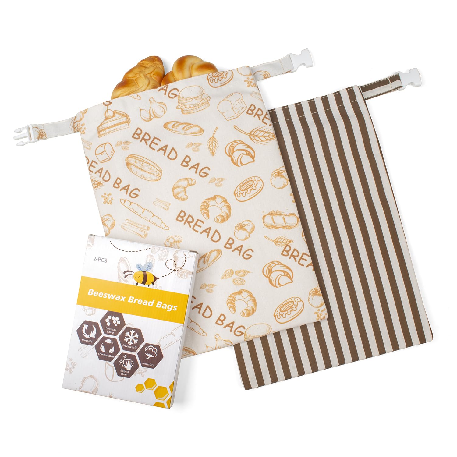 GDDAY Beeswax Bread Bags for Sourdough - Extra Large 17  12.5, 2 Pack Reusable Organic Cotton Linen Bread Storage Bag, Keeps Bre