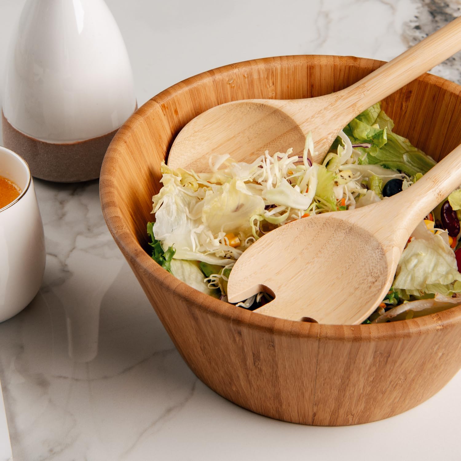 Naturoom Acacia Wood Salad Servers, 10-Inch Wooden Utensils For Cooking And Kitchen - Set Of 2
