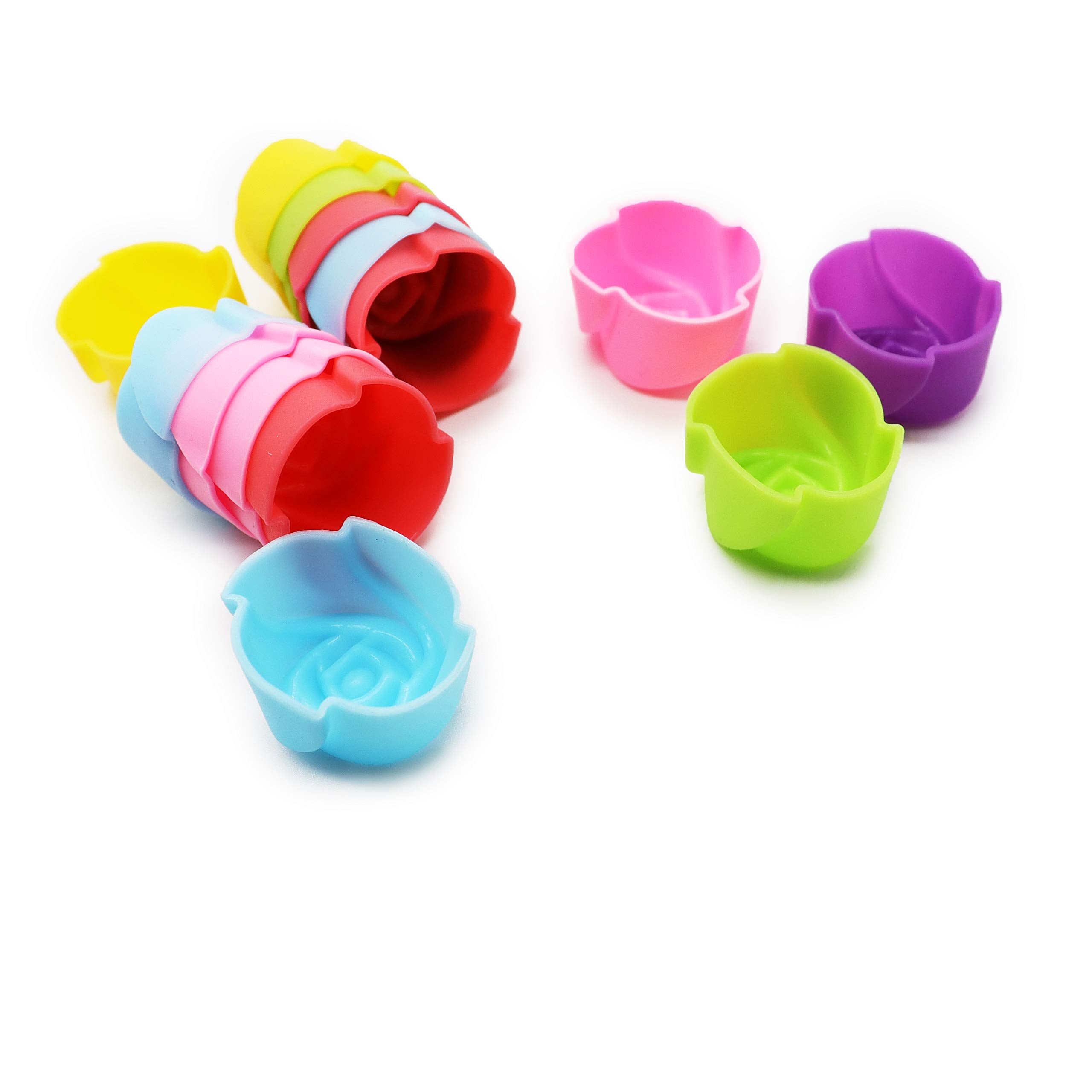 Meiyouju 20 Pcs Reusable And Not Sticky Mini Flower Silicone Baking Cups,Mini Cupcake Liners,Muffin Chocolate Holders Truffle Cu