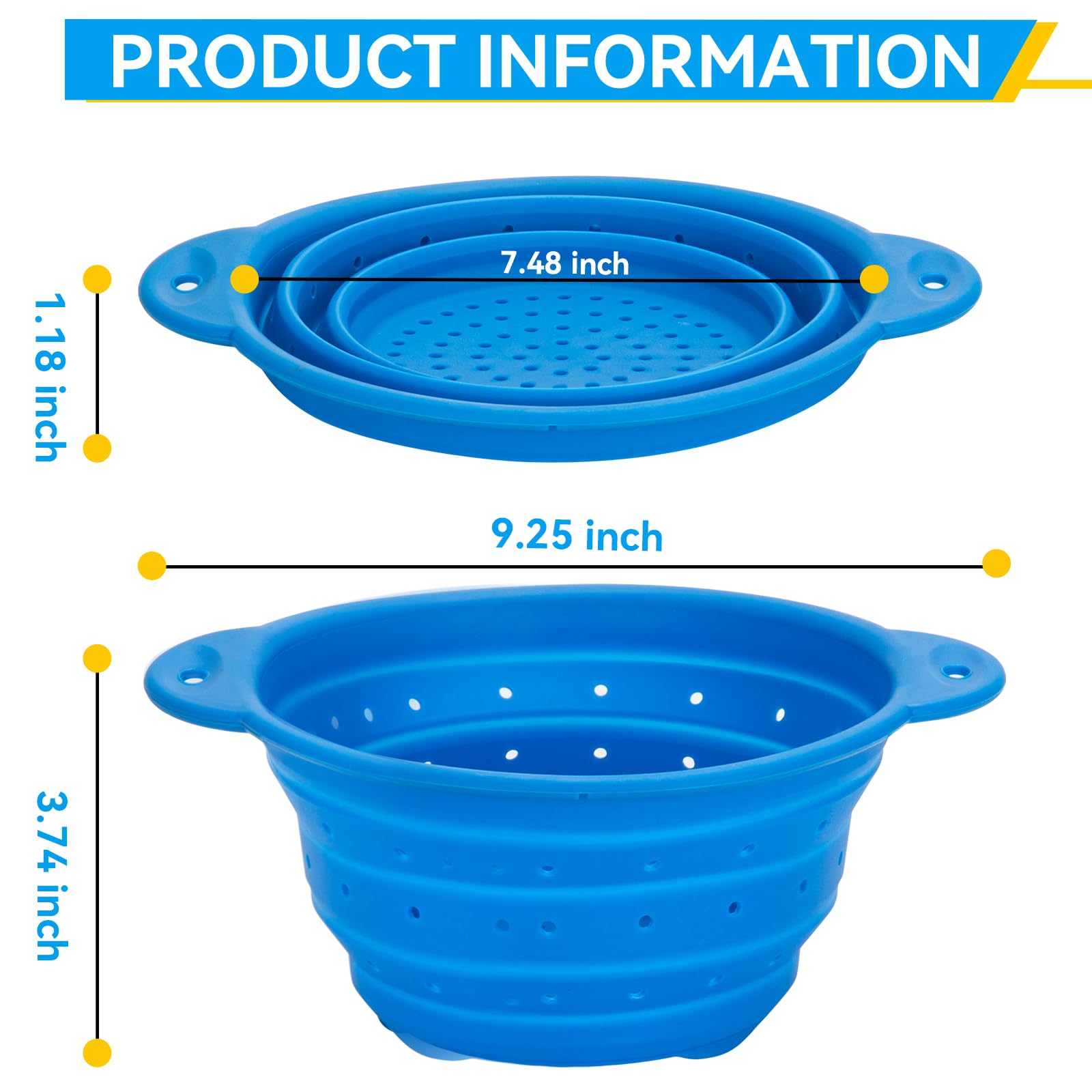 Yqlinnn Collapsible Colander, Food Grade Silicone Kitchen Strainer Diameter Sizes 7.48 Inches Perfect For Draining Pasta, Vegeta