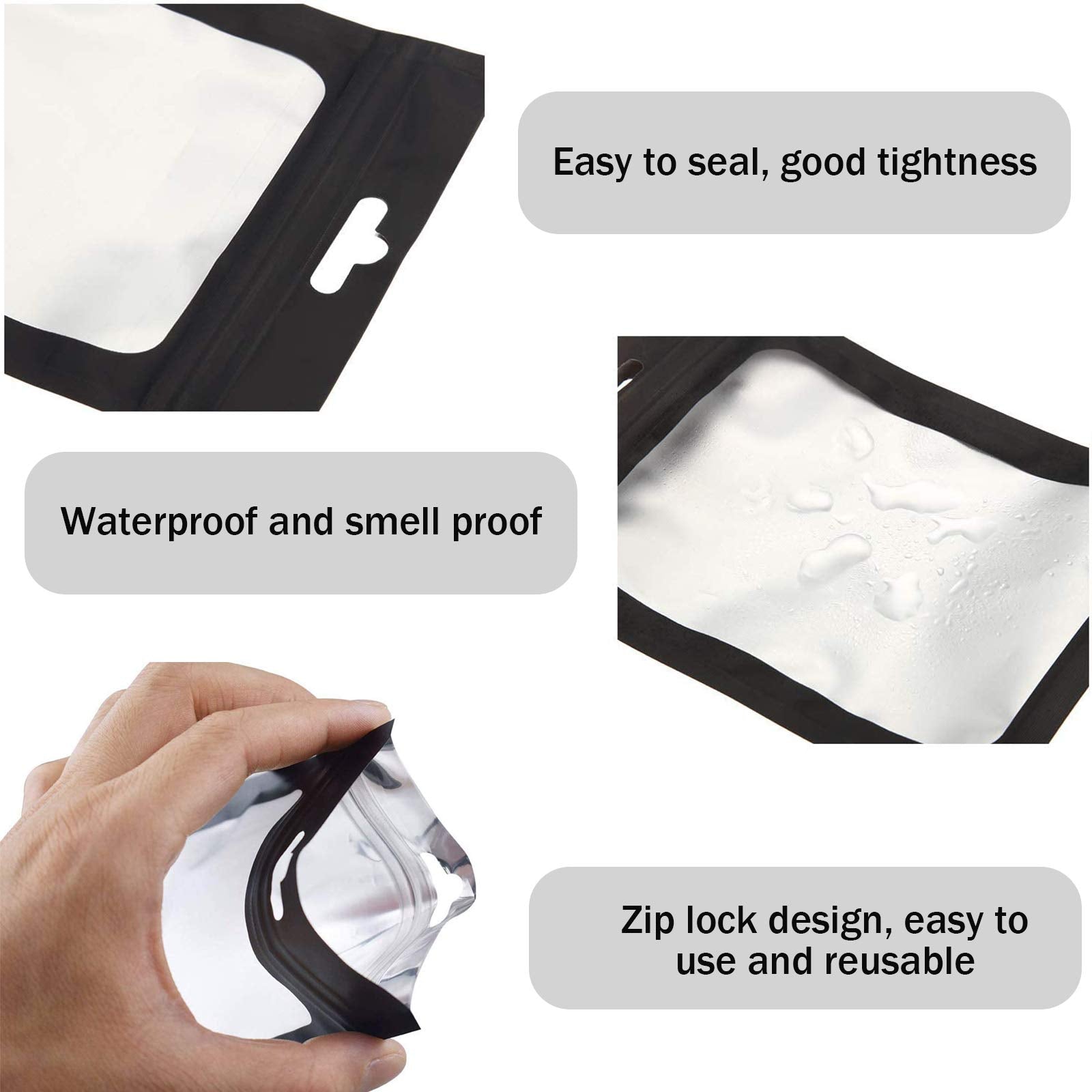 100 Pcs Resealable Ziplock Food Storage Bags, Water Proof Bag With Clear Window, Packaging Pouch For Coffee Beans Candy Sample F