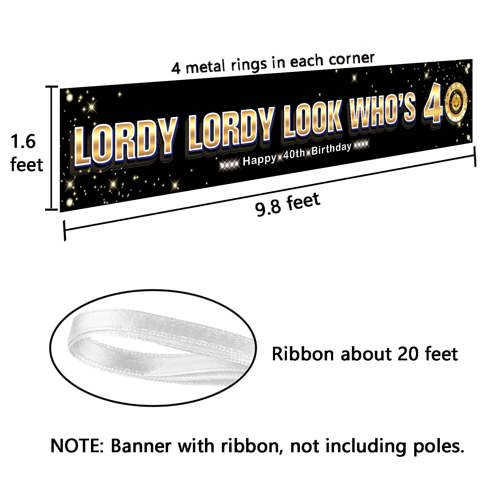 Ushinemi Lordy Lordy Look Who'S 40 Decorations, Large Funny Forty Birthday Banner For Men Women, Happy 40Th Birthday Party Decor