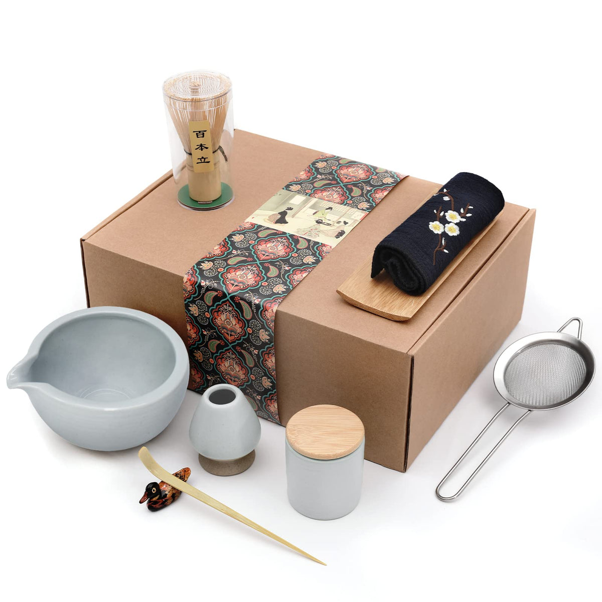 Artcome 9Pcs Japanese Matcha Tea Set, Matcha Bowl With Pouring Spout, Matcha Whisk, Ceramic Whisk Holder, Tea Scoop, Matcha Powd