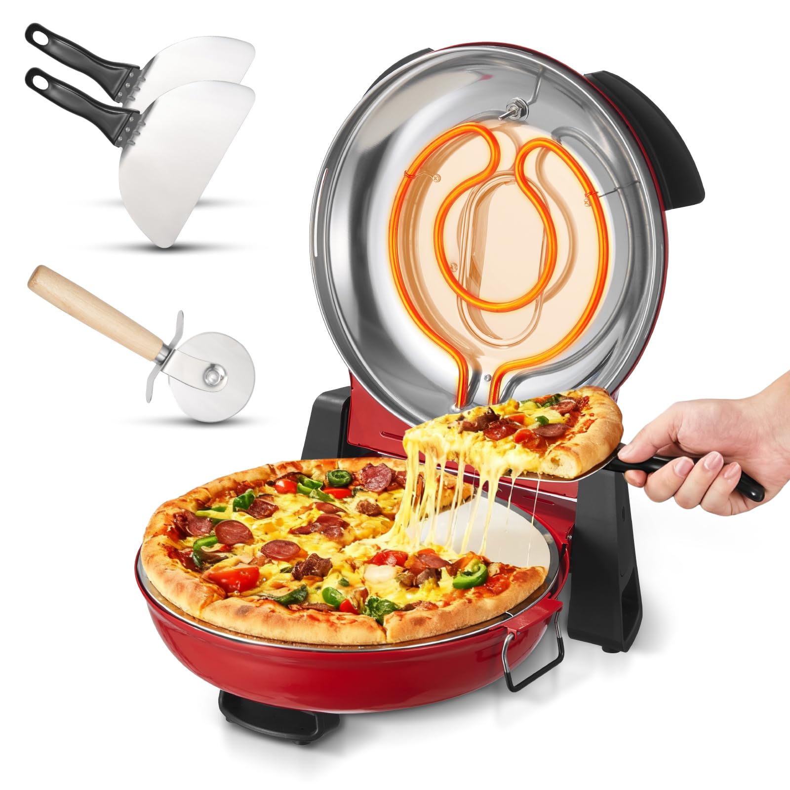 VEVOR Pizza Oven, 12 in Electric Pizza Maker, 1200W Countertop Cooker with Cordierite Stone, 5-Level Dual Temp Control Knob, Max