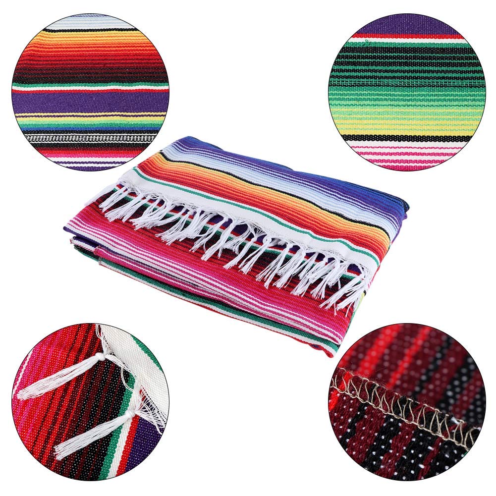 Ourwarm 59 X 84 Inch Mexican Serape Tablecloth Fringe Cotton Mexican Blanket, Handwoven Fiesta Tablecloth For Mexican Party Cinc