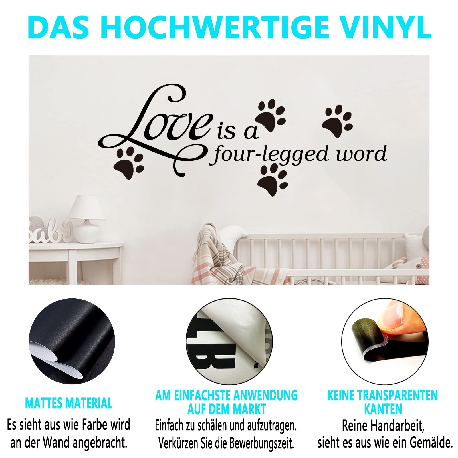 AnFigure Cat Wall Decor  Cat Wall Decals  Pets Dogs Paw House Pup Animals Footprint Quotes Inspirational Bedroom Positive Family Sayings Home Art Decor Vinyl Stickers Love is A Four Legged Word 23''x9''