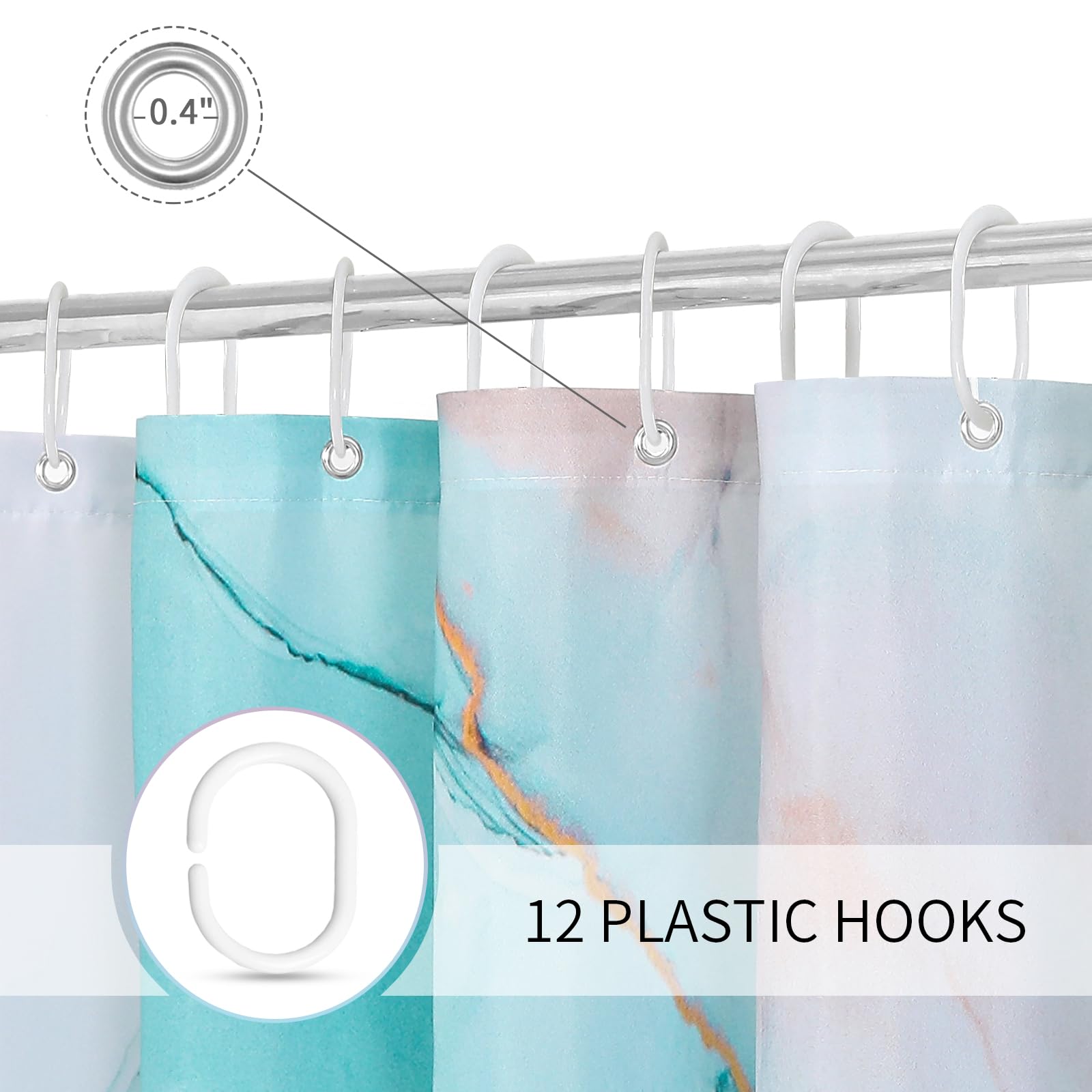Gibelle Extra Long Shower Curtain 72 X 84, Tall Abstract Grey Teal Marble Shower Curtain, Modern Ink Art Waterproof Fabric Showe
