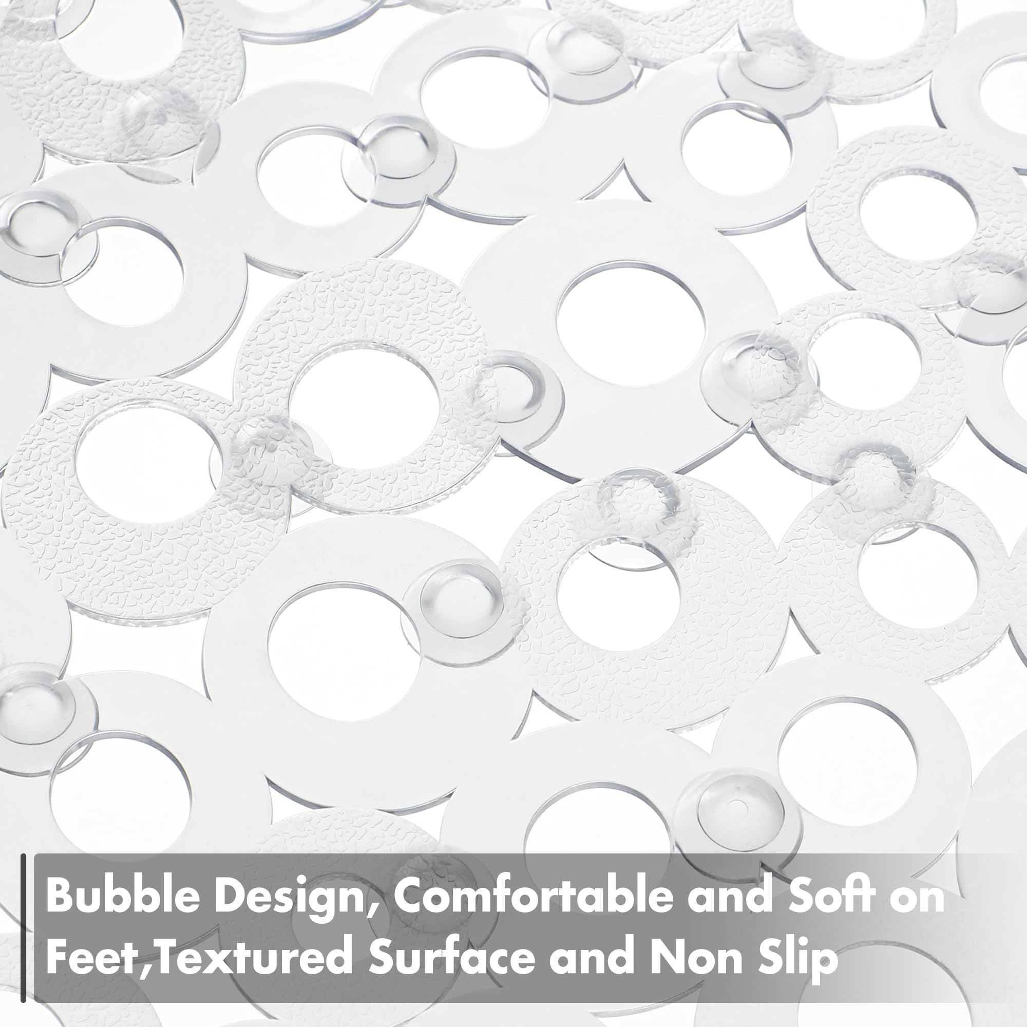 Weltrxe Oval Bathtub Mat Non Slip, Clear Bubbles Bath Mats For Tub, Shower Mat With Drain Holes, Suction Cups, Machine Washable