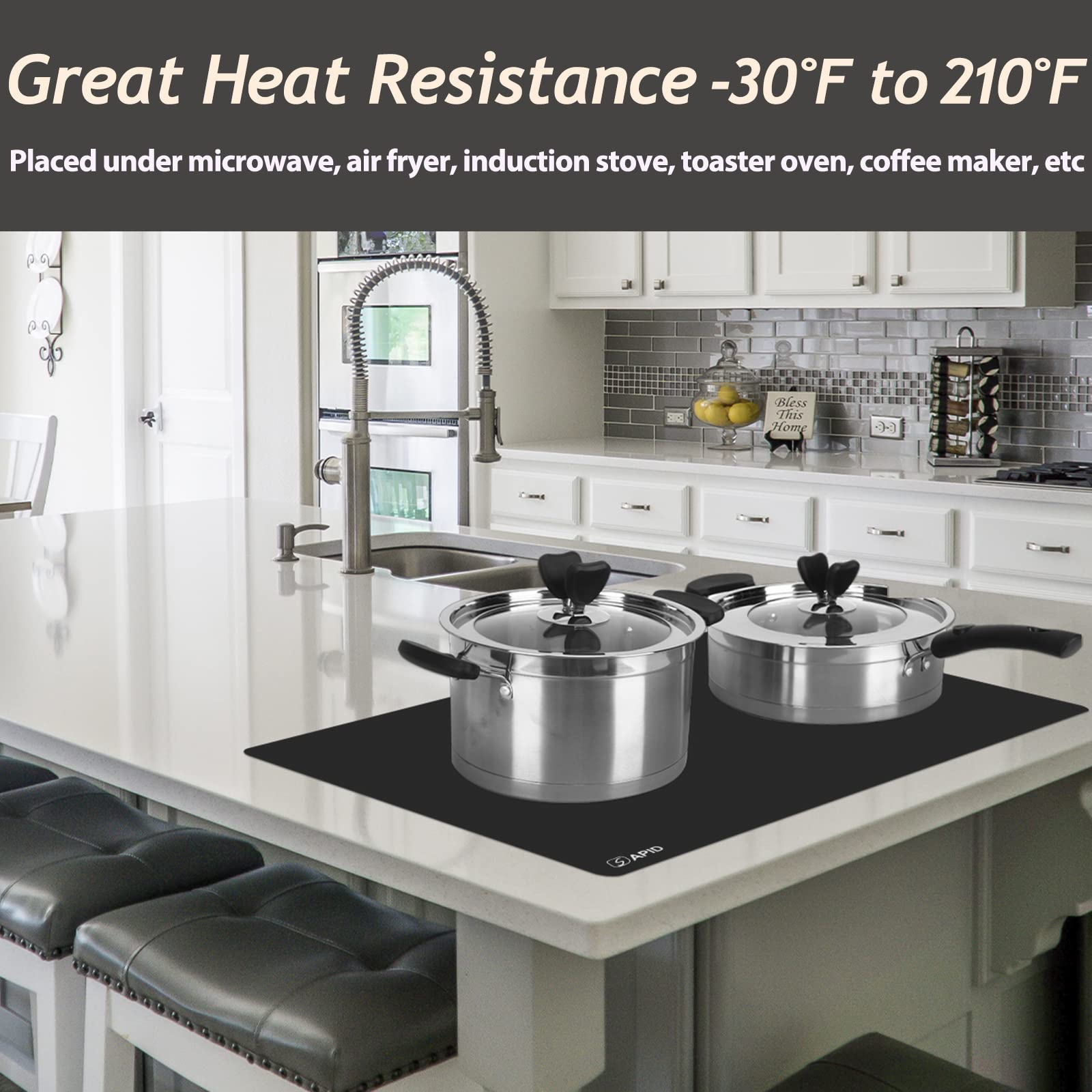 1.5MM Extra Thick Placemats Extra Large Silicone Mat 28'' x 20'' Heat Resistant Mat for Kitchen Countertop Protector  Washable Place Mats Silicone Mats for Kitchen Counter Mat Table Mat  Black  Sapid