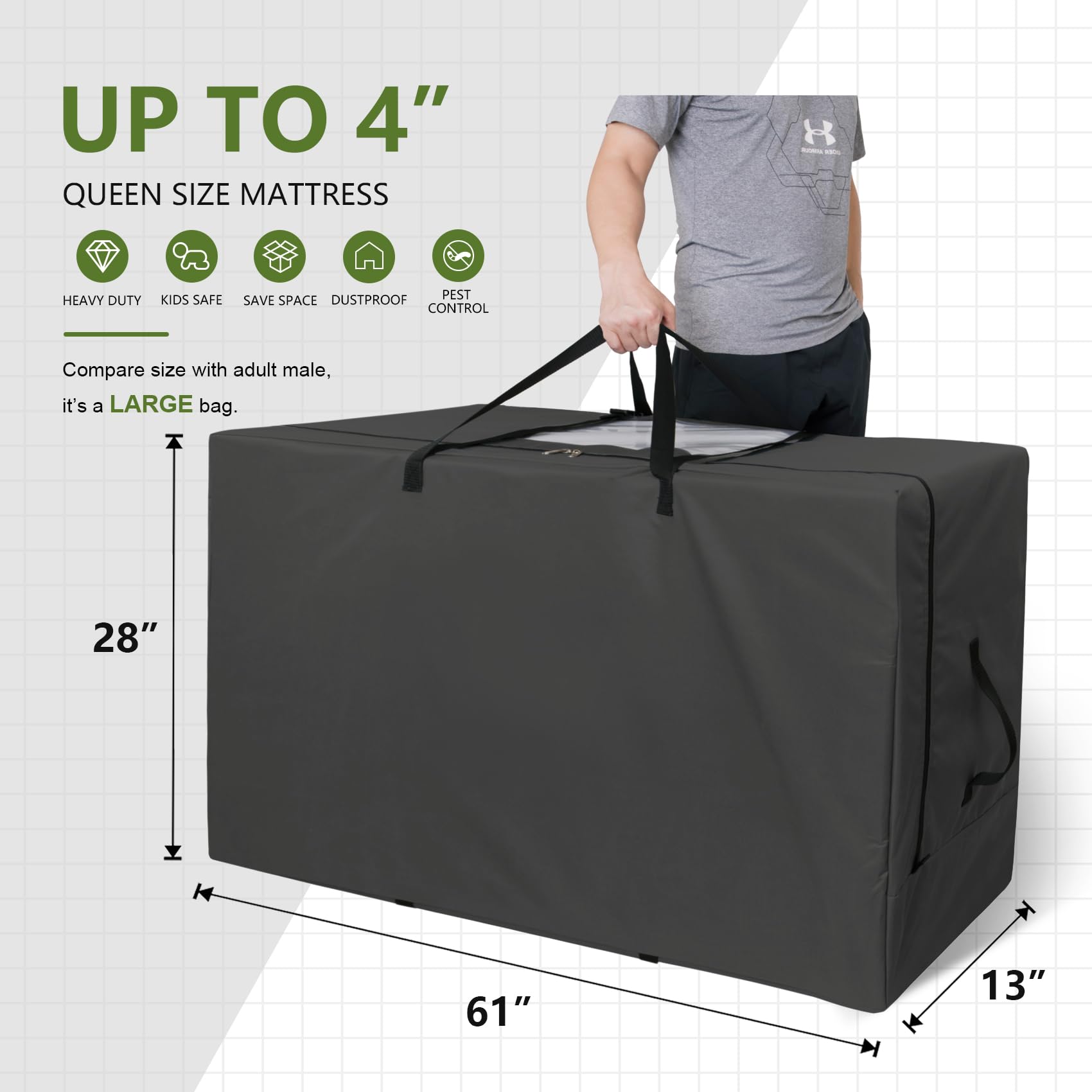 Cuddly Nest Folding Mattress Storage Bag - Heavy Duty Carry Case For Tri-Fold Guest Bed Mattress (Fits 4'' Queen Mattress)