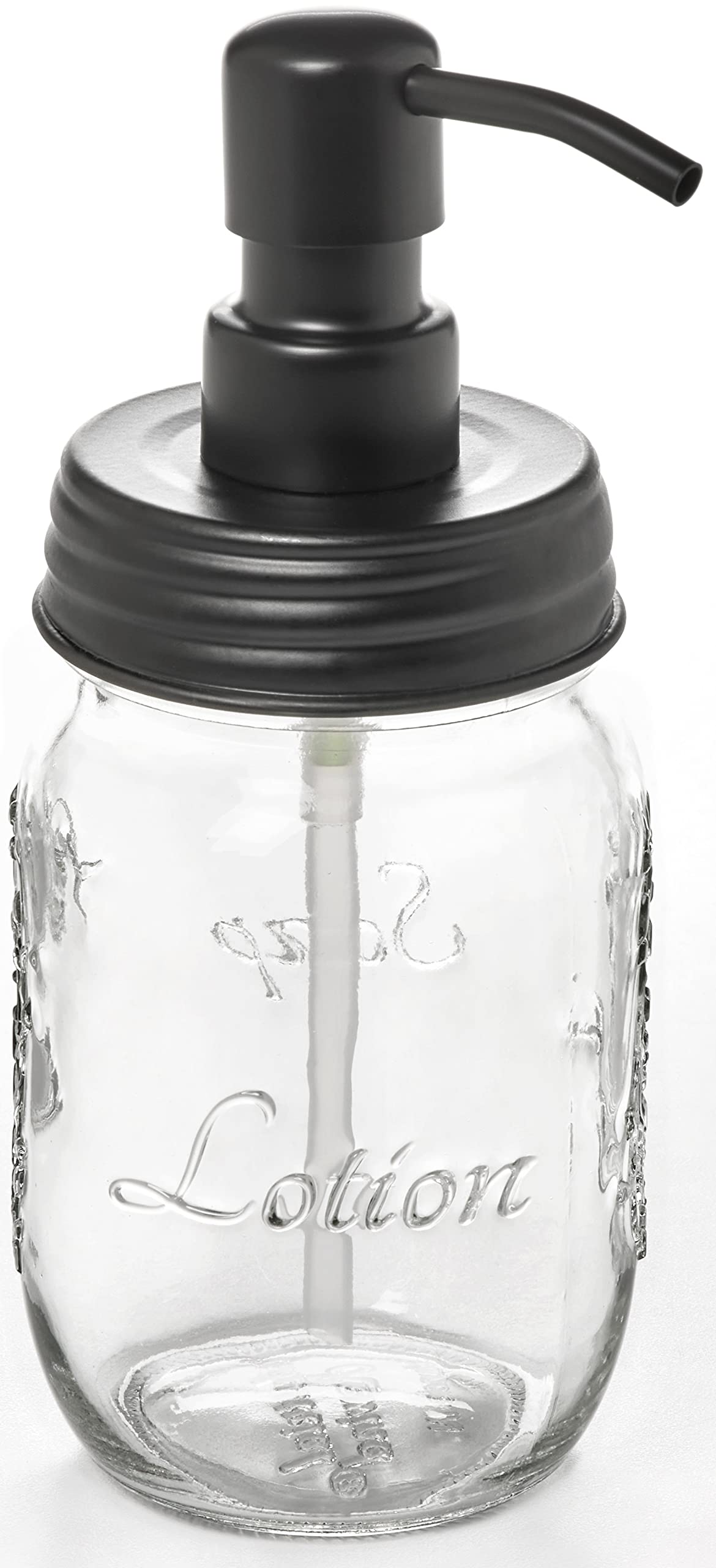 Mason Jar Soap And/Or Lotion Dispenser With Gloss Black Dispenser Pump And Non Slip Coaster For Hand Sanitizer, Liquid Soap Or H
