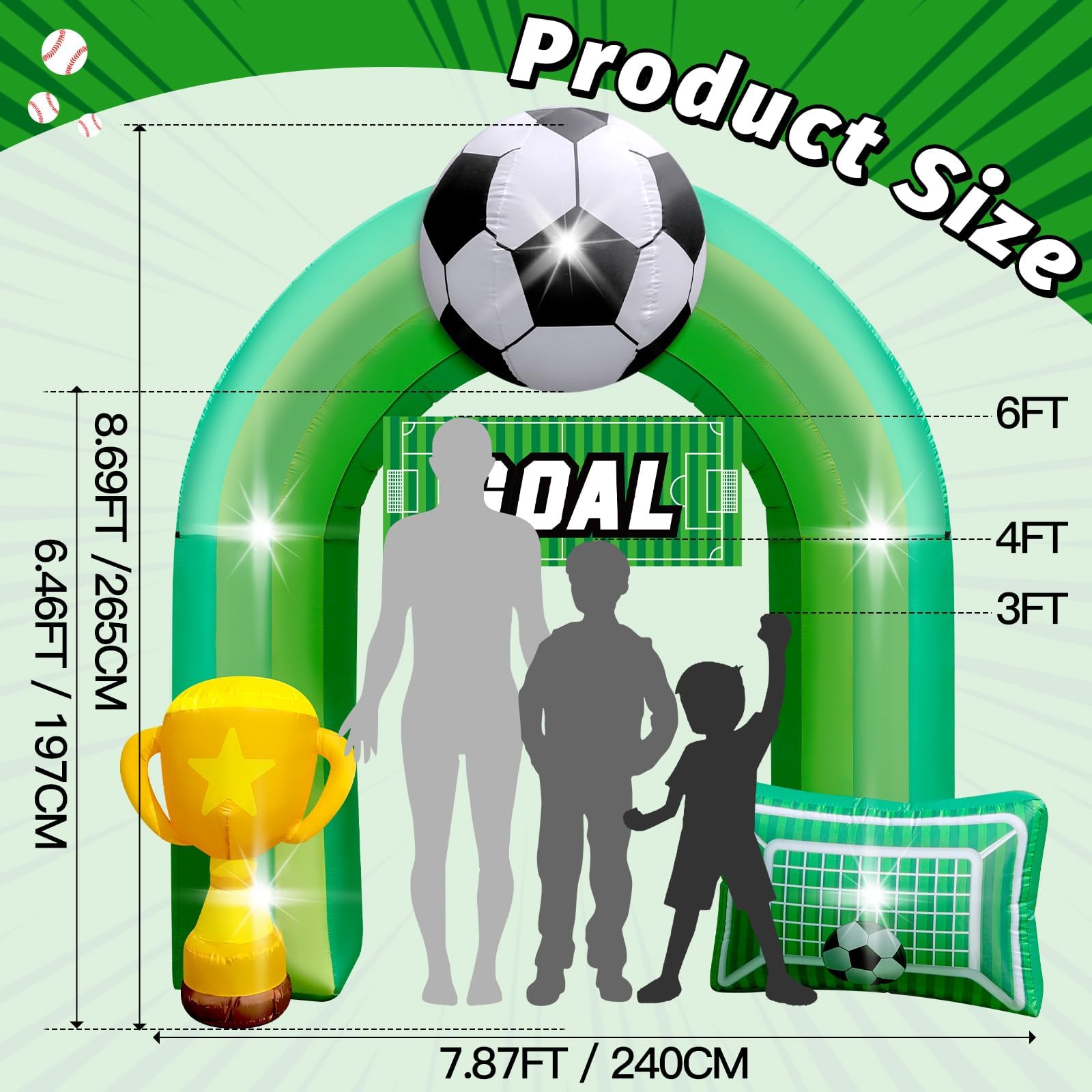 9 FT Giant Soccer Inflatable Arch for Soccer Birthday Party Decoration with Goal    Banner 1 Blower and 5 LED Light for Soccer F