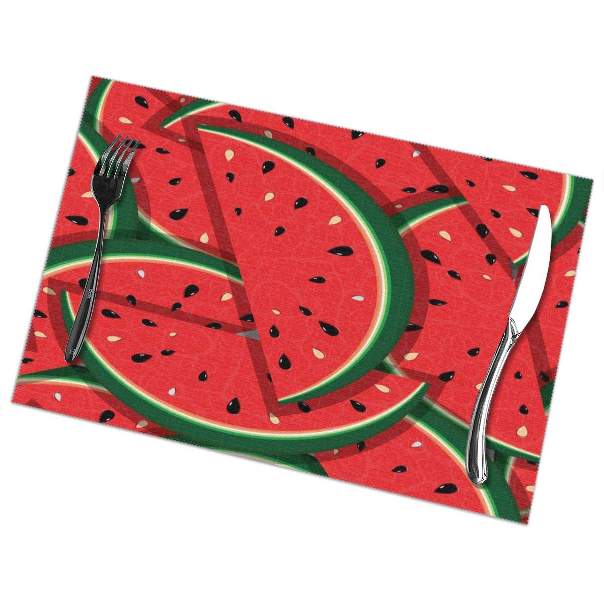 Delerain Red Watermelon Set Of 6 Placemats For Dining Table, Snack Drink Heat Insulation Stain Resistant Anti-Skid Washable Tabl