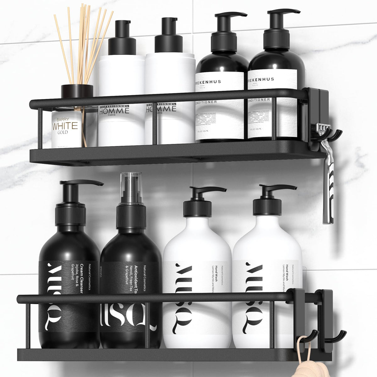 Yasonic Shower Caddy Adhesive, No Drill Bathroom Shower Organizers, With Removable Hooks, Rust Proof Shower Shelves, Wall-Mounte