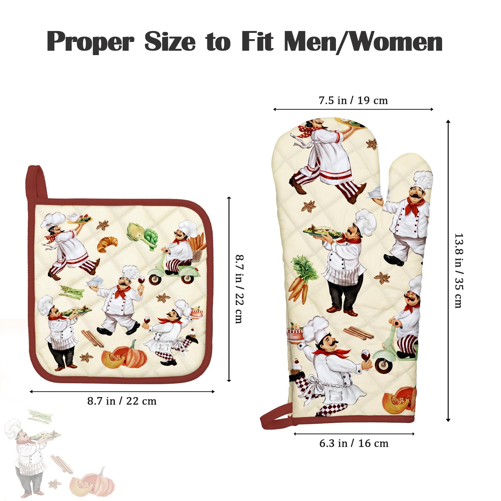 Arquiel Chef Oven Mitts And Pot Holders Sets 2Pcs, 100% Cotton Heat Resistant, Extra Long Oven Gloves Potholder For Kitchen Cook