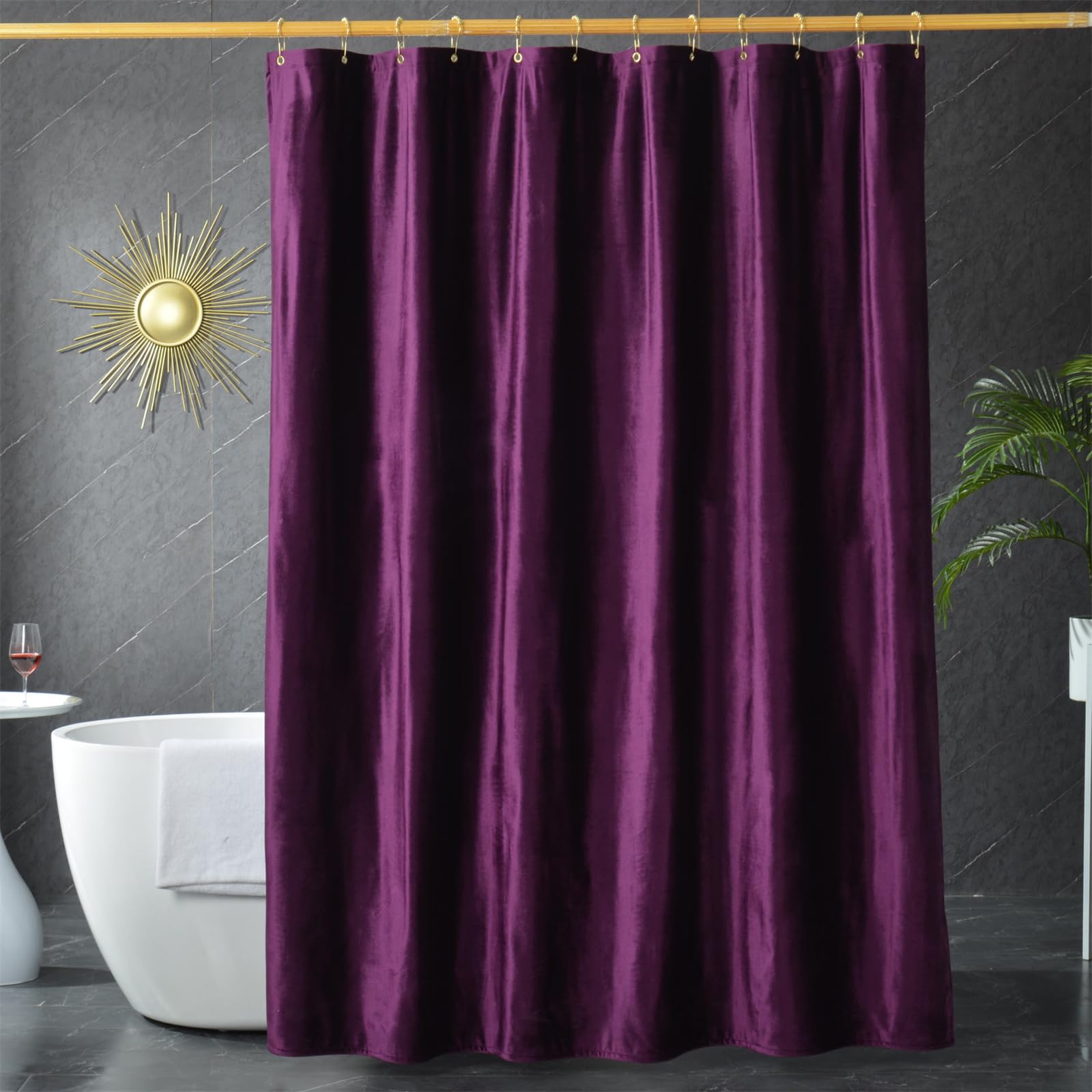 Dark Purple Velvet Shower Curtains For Bathroom,260 Gsm Heavy-Duty Fabric Luxury Shower Curtain With Hooks, Thicken, Washable, W
