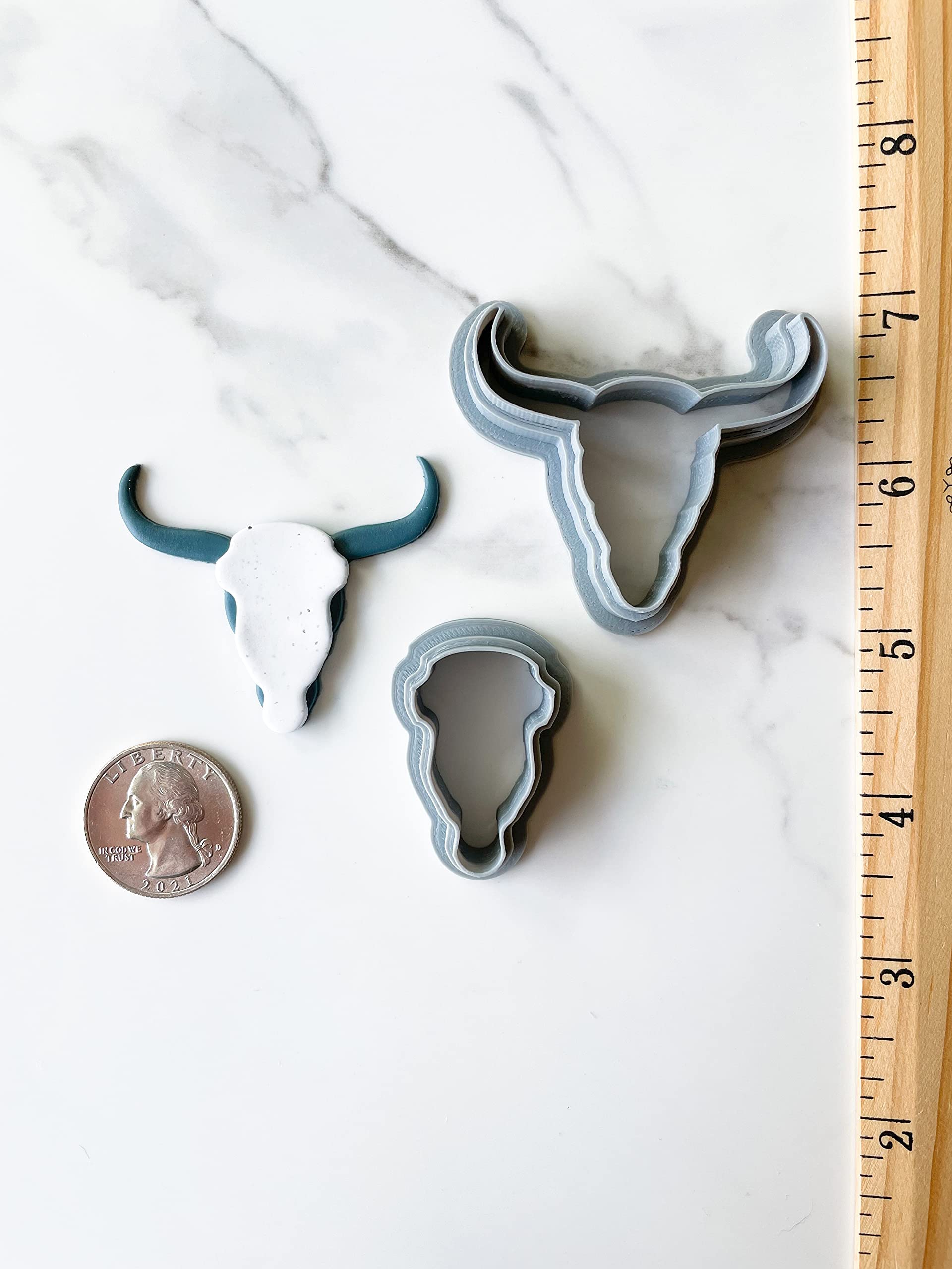 Polymer Clay Cookie Cutters - The Clayful Co Bessie Cow Skull Pack Set Of 2 - Plastic Cutter For Jewelry And Earring Shapes