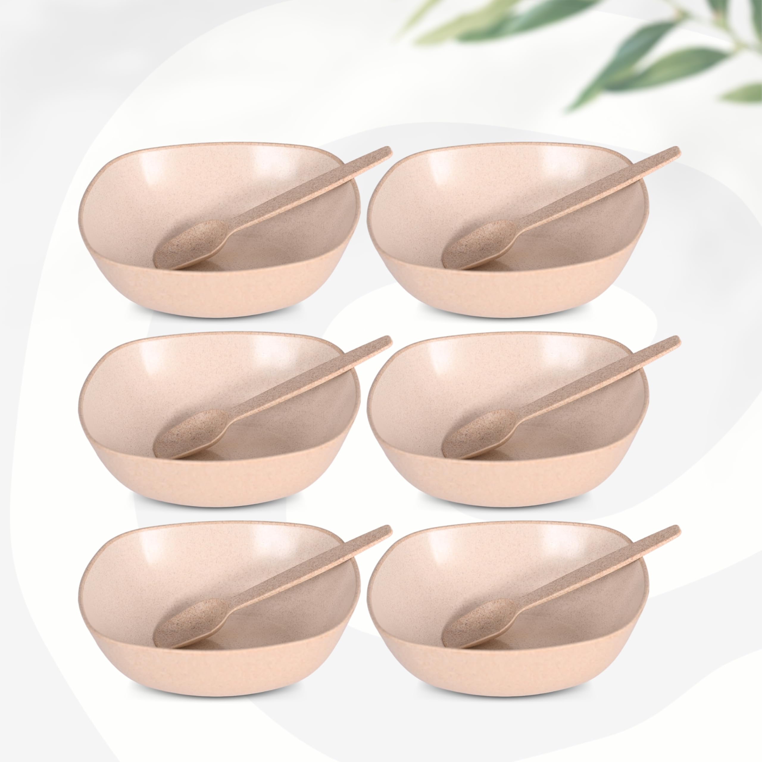 Eha Set Of 6 Earth-Friendly Multipurpose Bowls For Kitchen With Spoons | 750 Ml | Made With Rice Husk Biocomposite| Microwave Sa