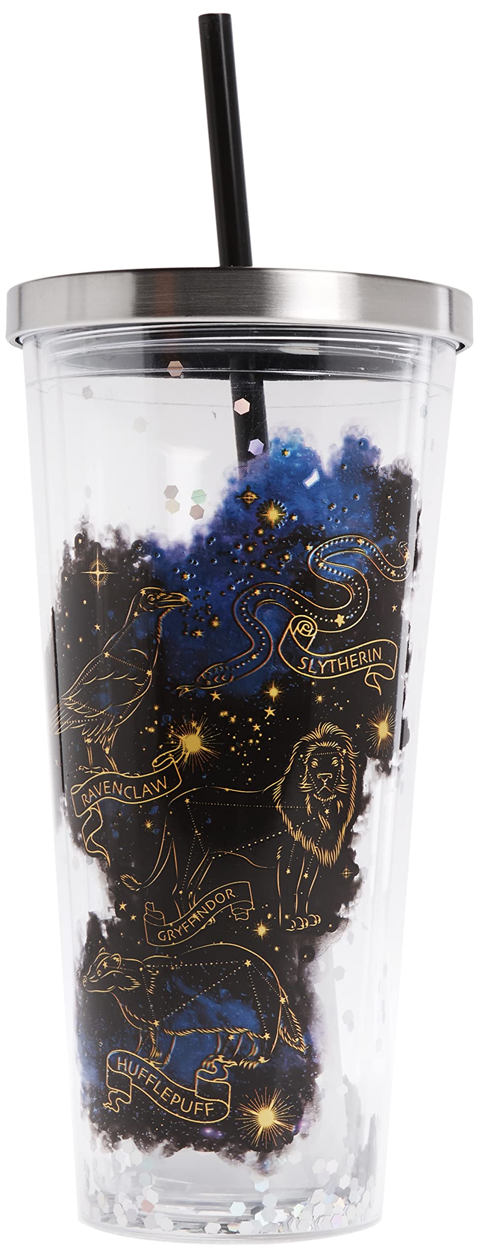 Spoontiques - Harry Potter Tumbler - Constellation Glitter Cup With Straw - 20 Oz - Acrylic - Multicolored