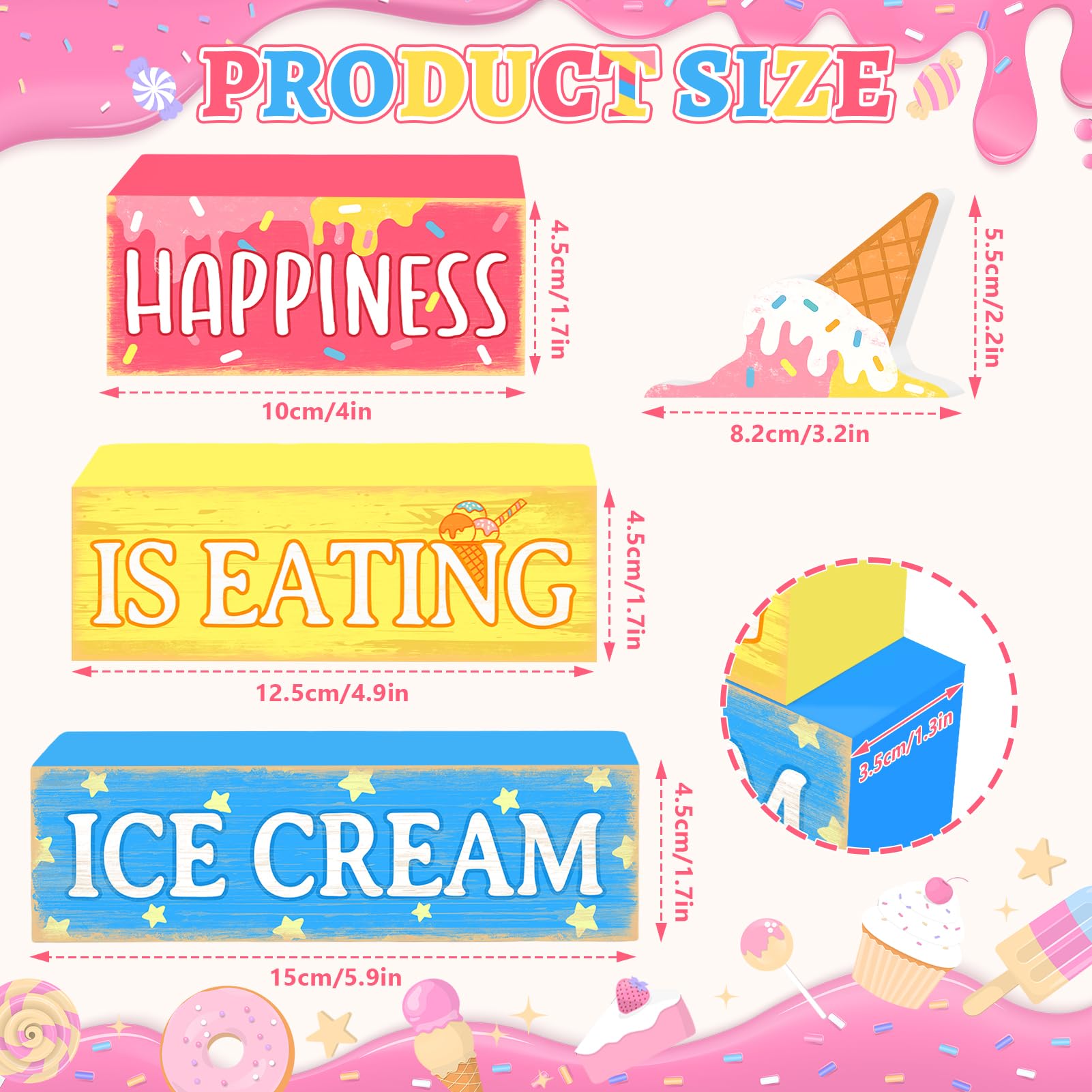 Britimes 4 Pcs Ice Cream Tiered Tray Decorations Set Popsicle Stack Block Signs Sunshine Farmhouse Rustic Tabletop Tiered Tray D
