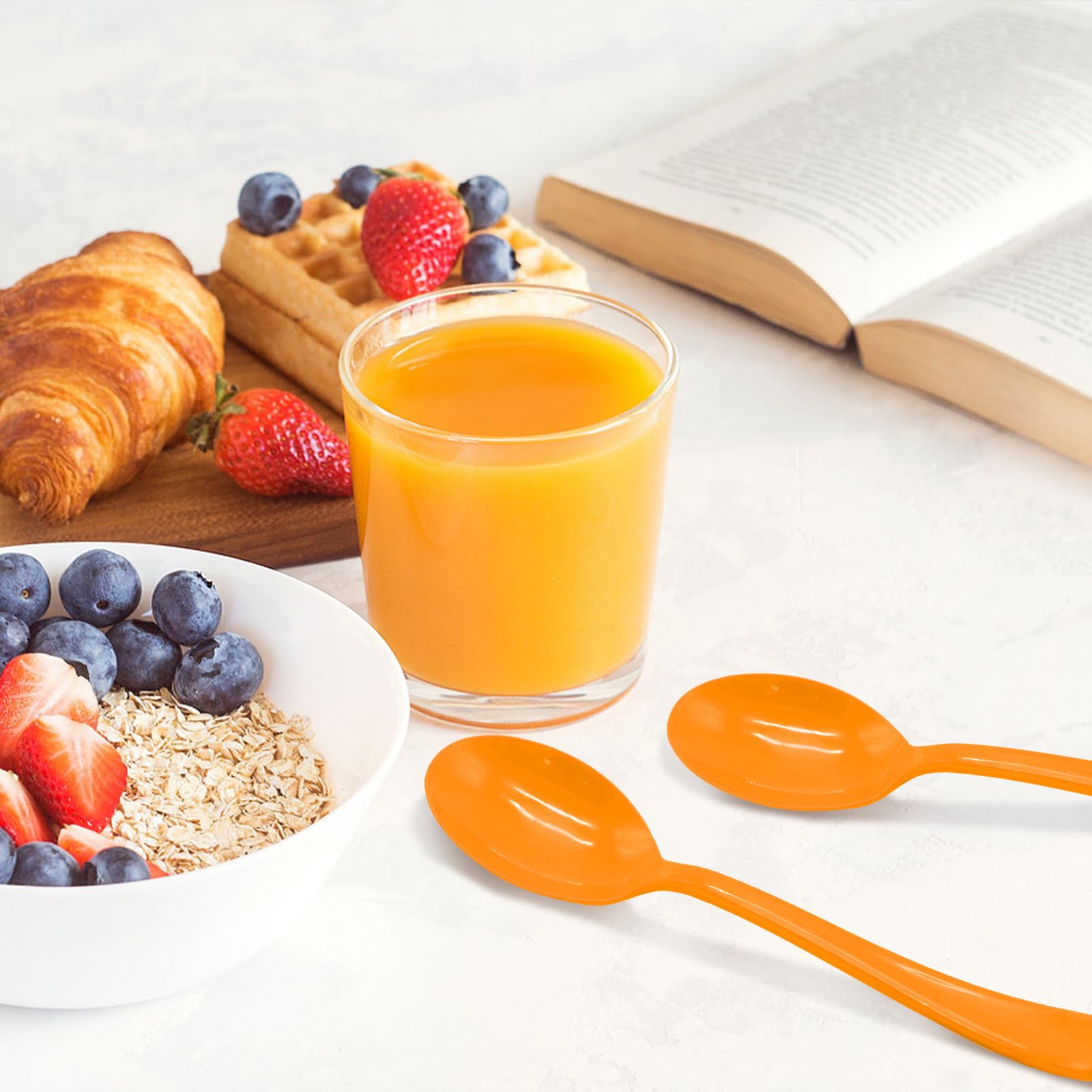 50 Pcs Orange Plastic Spoons Orange Plastic Silverware Disposable Cutlery Heavy Duty 50 Spoons for Birthday, Autumn, Halloween,