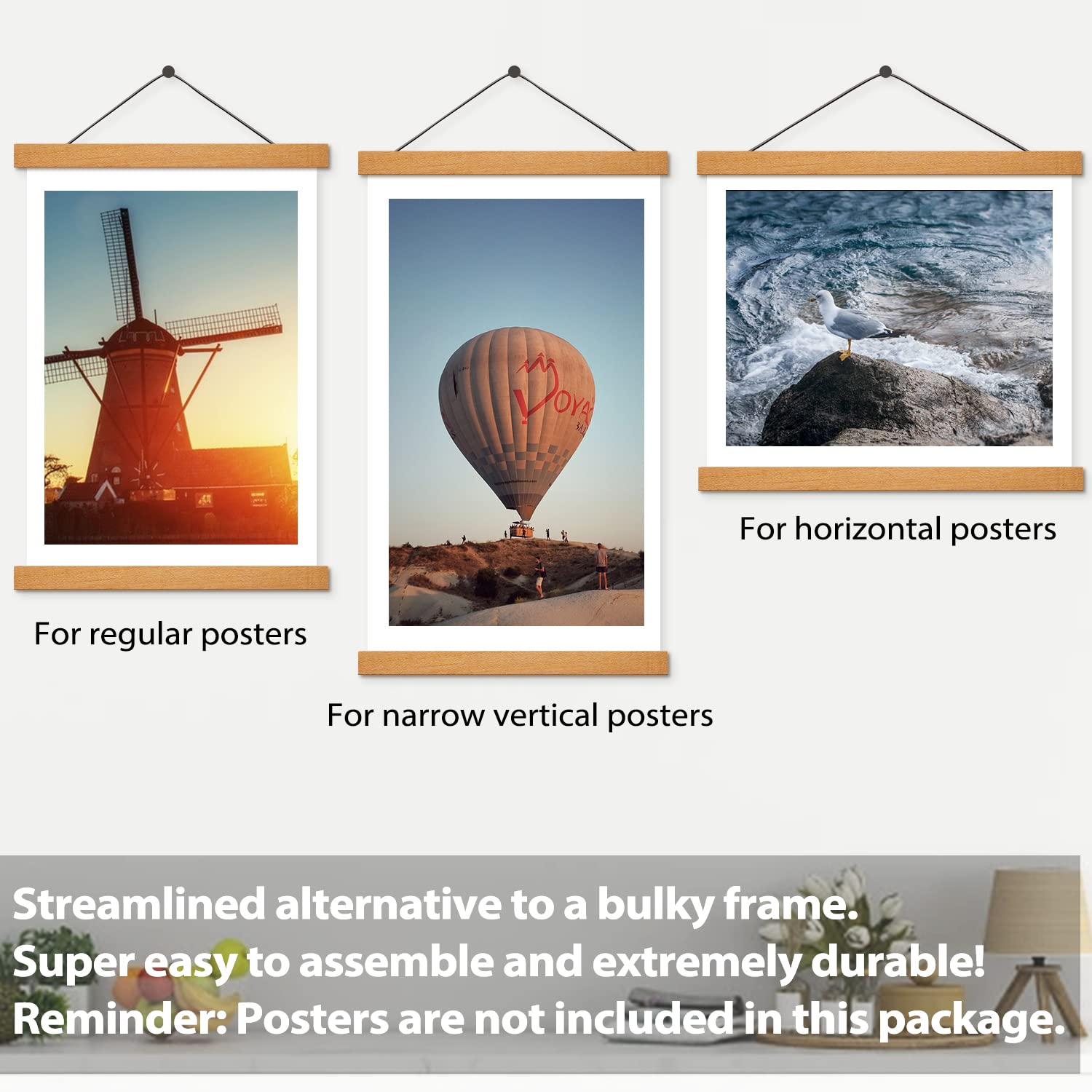 Magnetic Poster Frame Hanger  Natural Teak  16x24 16x22 16x20 Poster Hanger for Photos  Pictures  Prints  Maps  Scrolls and Canvas Artwork