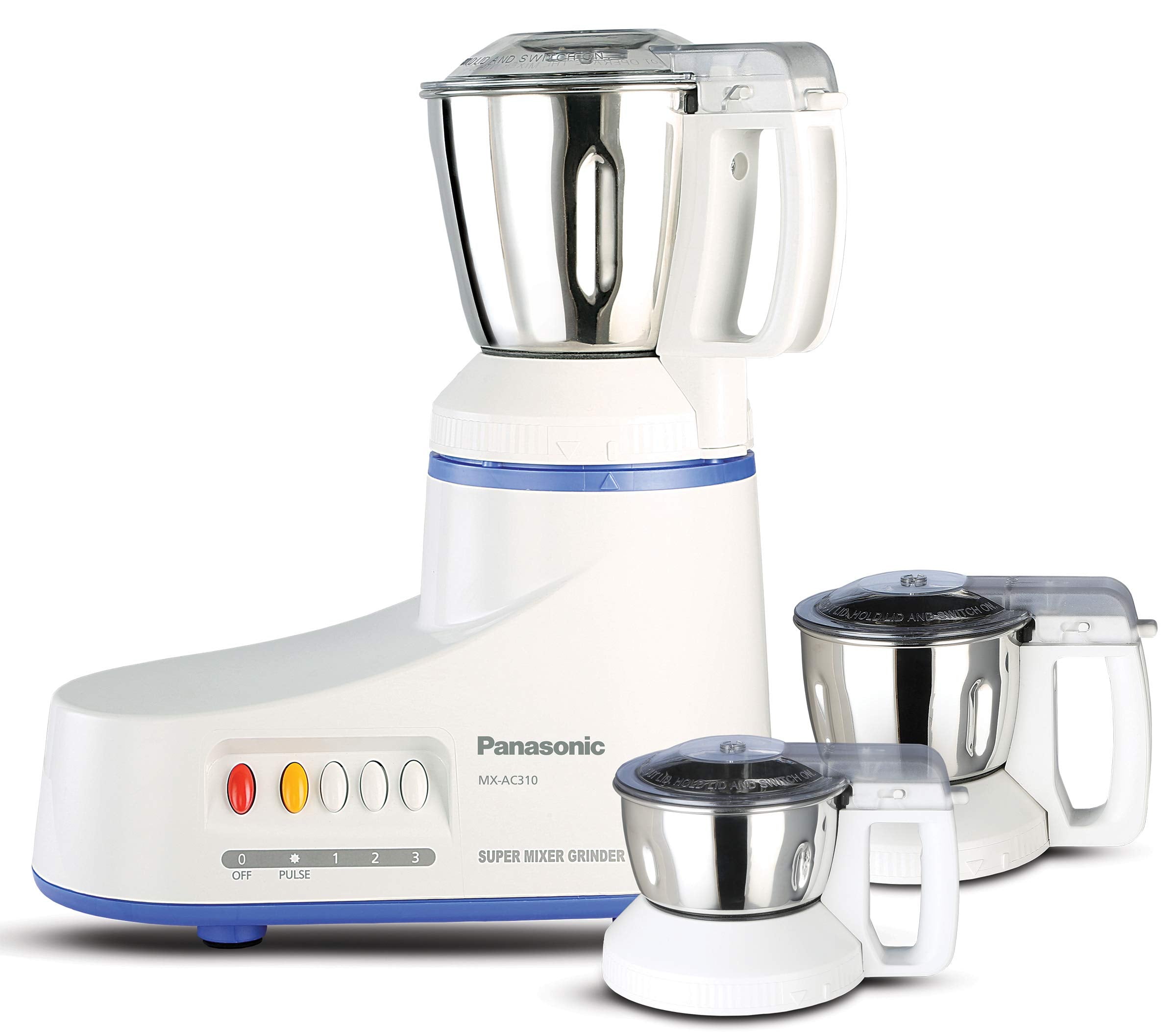 Panasonic MxAc310H 1000W (Mmlw) Super Mixer Grinder With 3 Jars|Heavy Duty Motor|3 Stainless Steel Jars|Double Safety Locking 