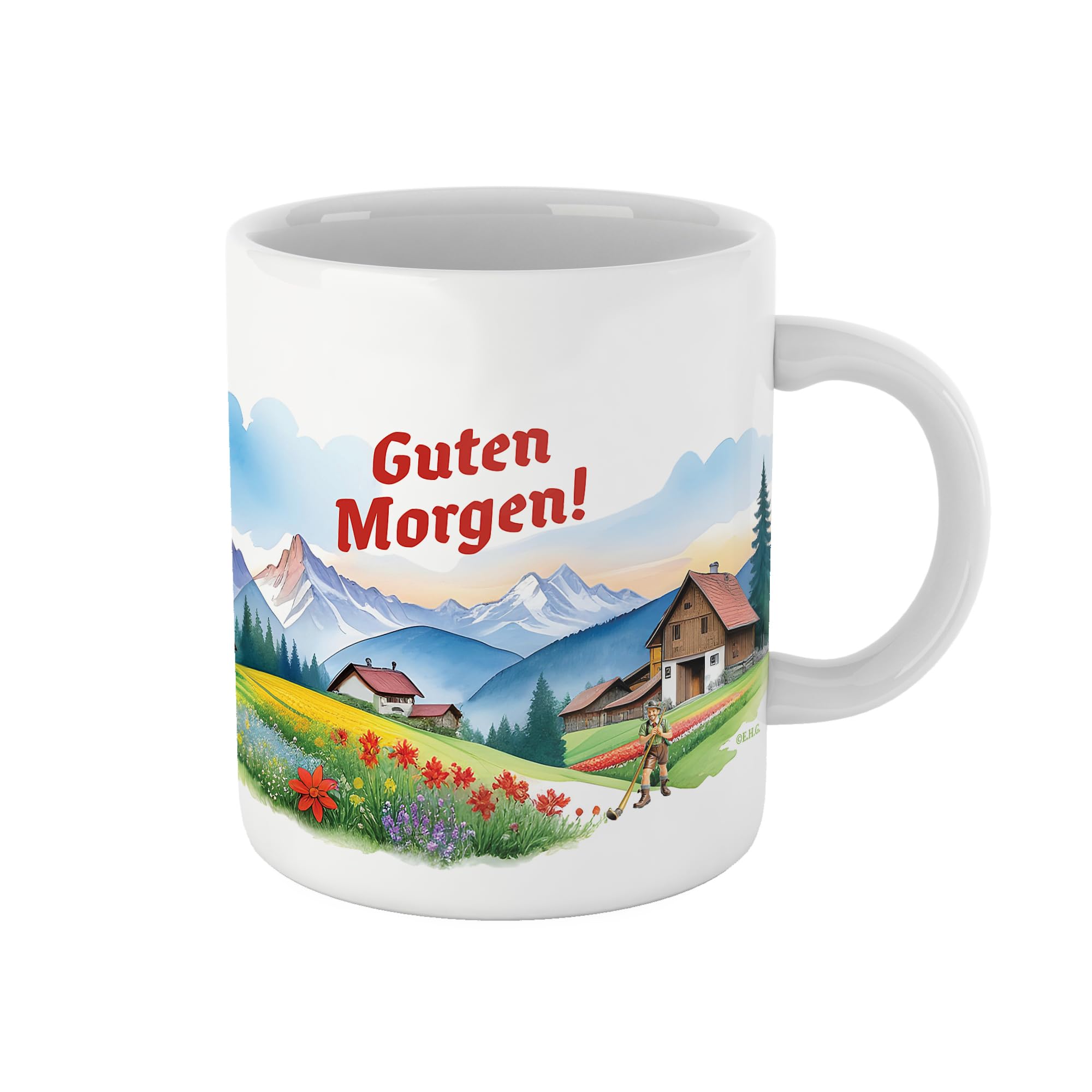 Essence of Europe Gifts Guten Morgen/Good Morning in German Alpine Ceramic Coffee Mug by E.H.G | 12 oz