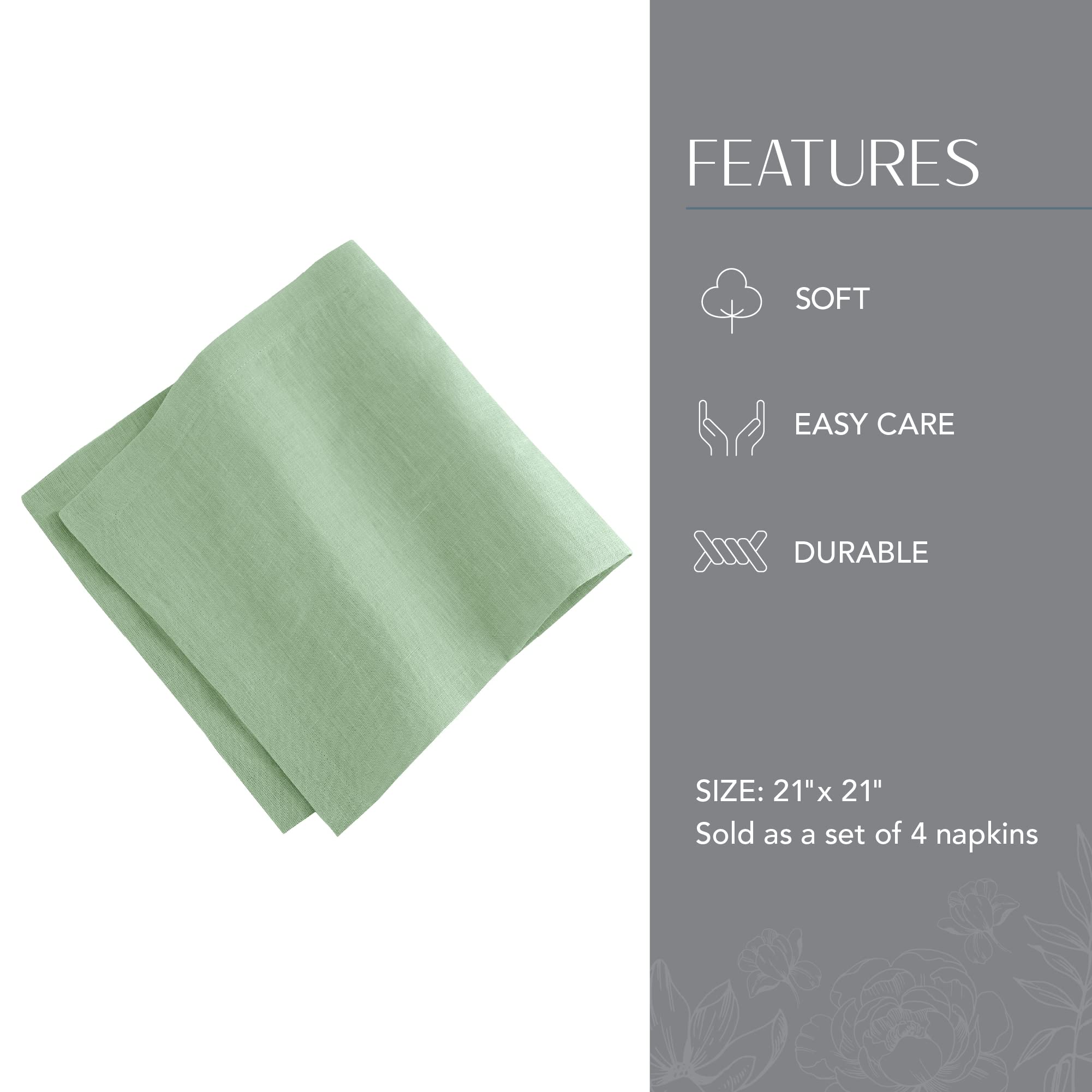Elrene Home Fashions Villeroy & Boch La Classica Luxury Linen Fabric Napkin (Set Of 4), 21''X21'', Green