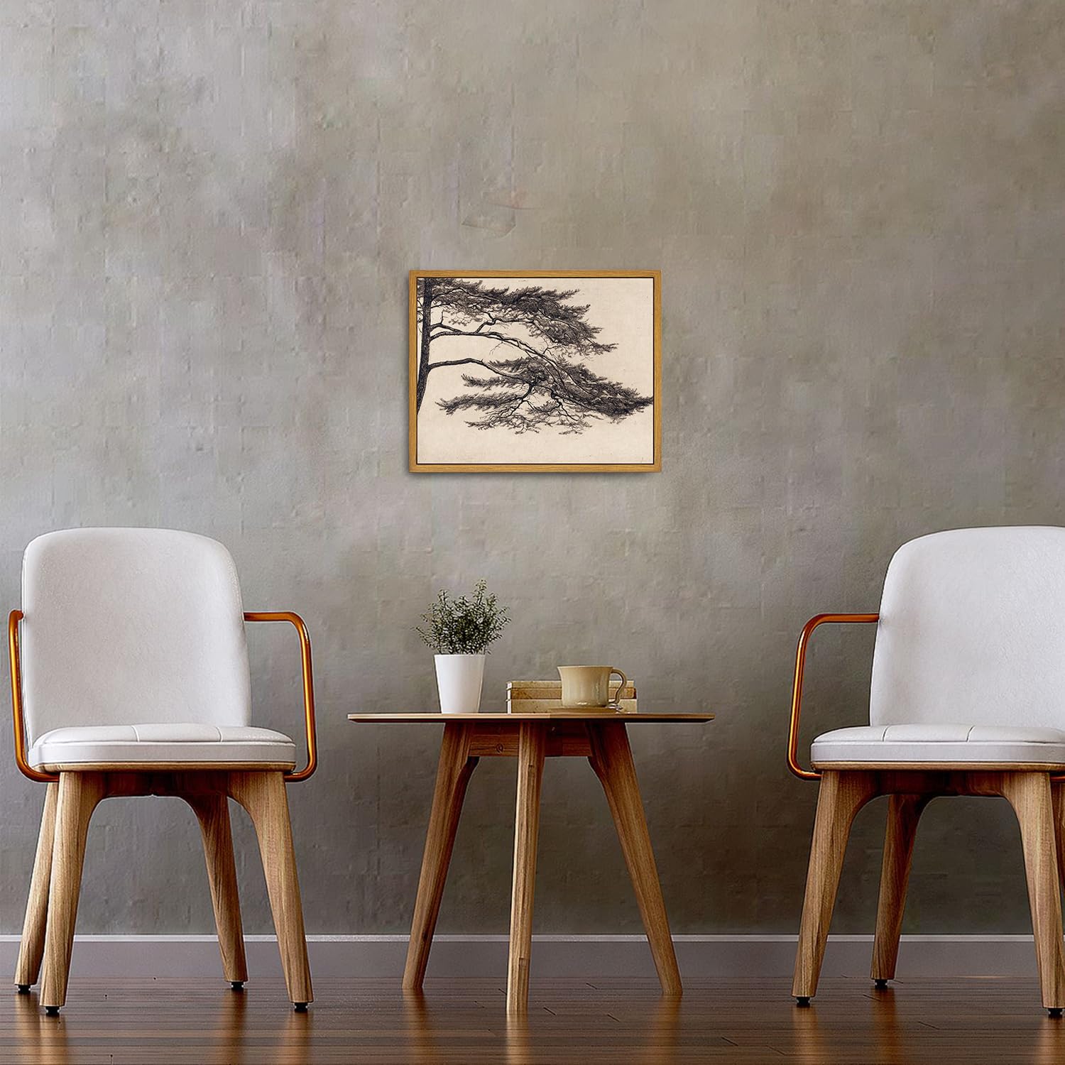 Roslynity Framed Canvas Wall Art Vintage Print Paintings Pine Tree Branch Landscape Nature Rustic Neutral Retro Aesthetic Artwor