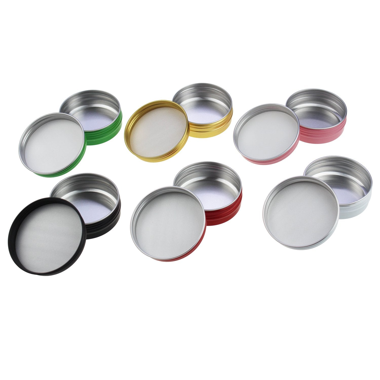 Ljy 24 Pieces Multi-Colored Round Aluminum Cans Screw Lid Metal Tins Jars Empty Slip Slide Containers (2 Oz)