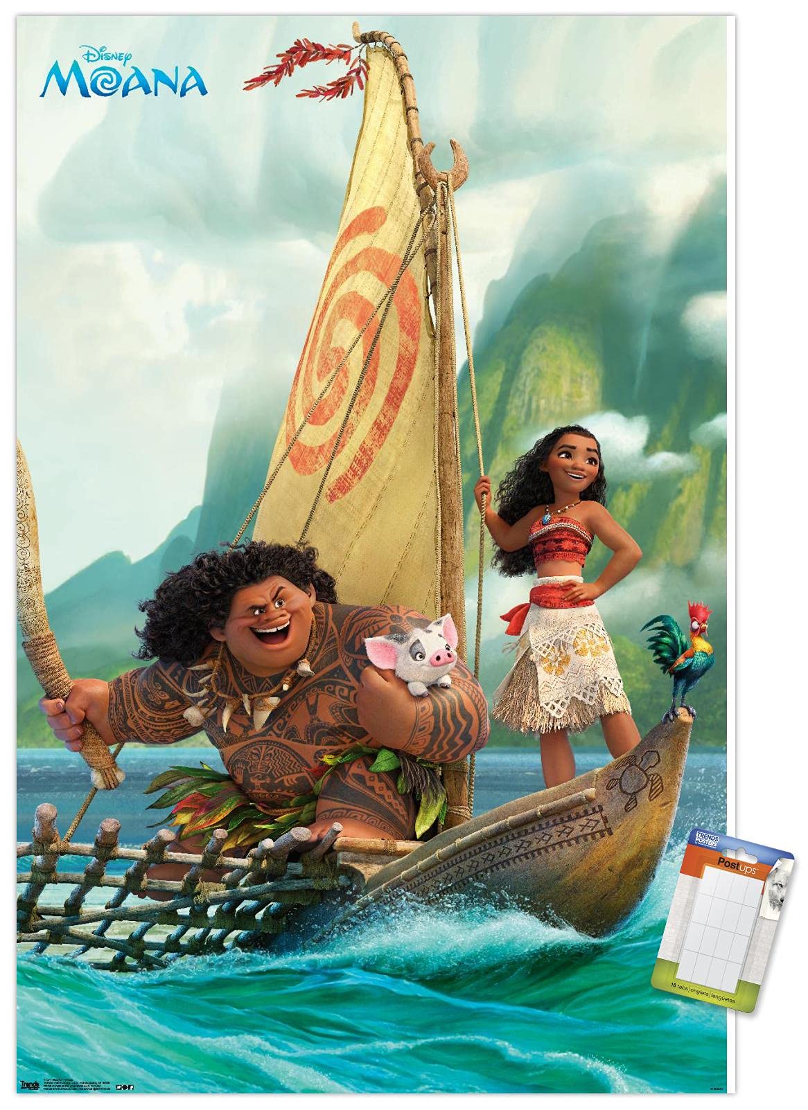 Trends International Disney Moana - Group Wall Poster, 14.72'' X 22.37'', Premium Poster & Mount Bundle