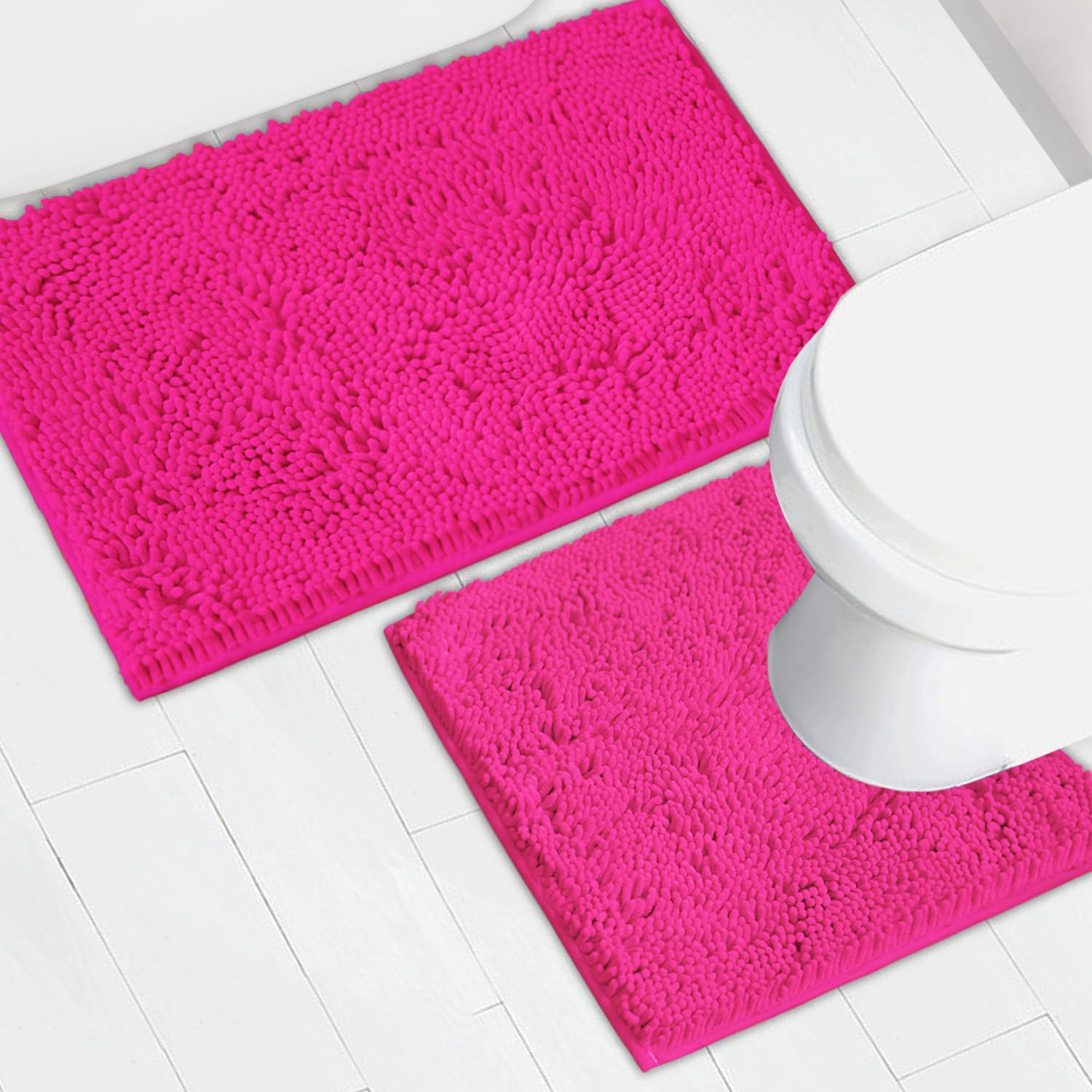 Ainahyva Bathroom Rugs Chenille Bath Mat 2 Piece Set, Super Absorbent, Strong Pvc Non Slip Backing, Bath Mats For Bathroom, Plus