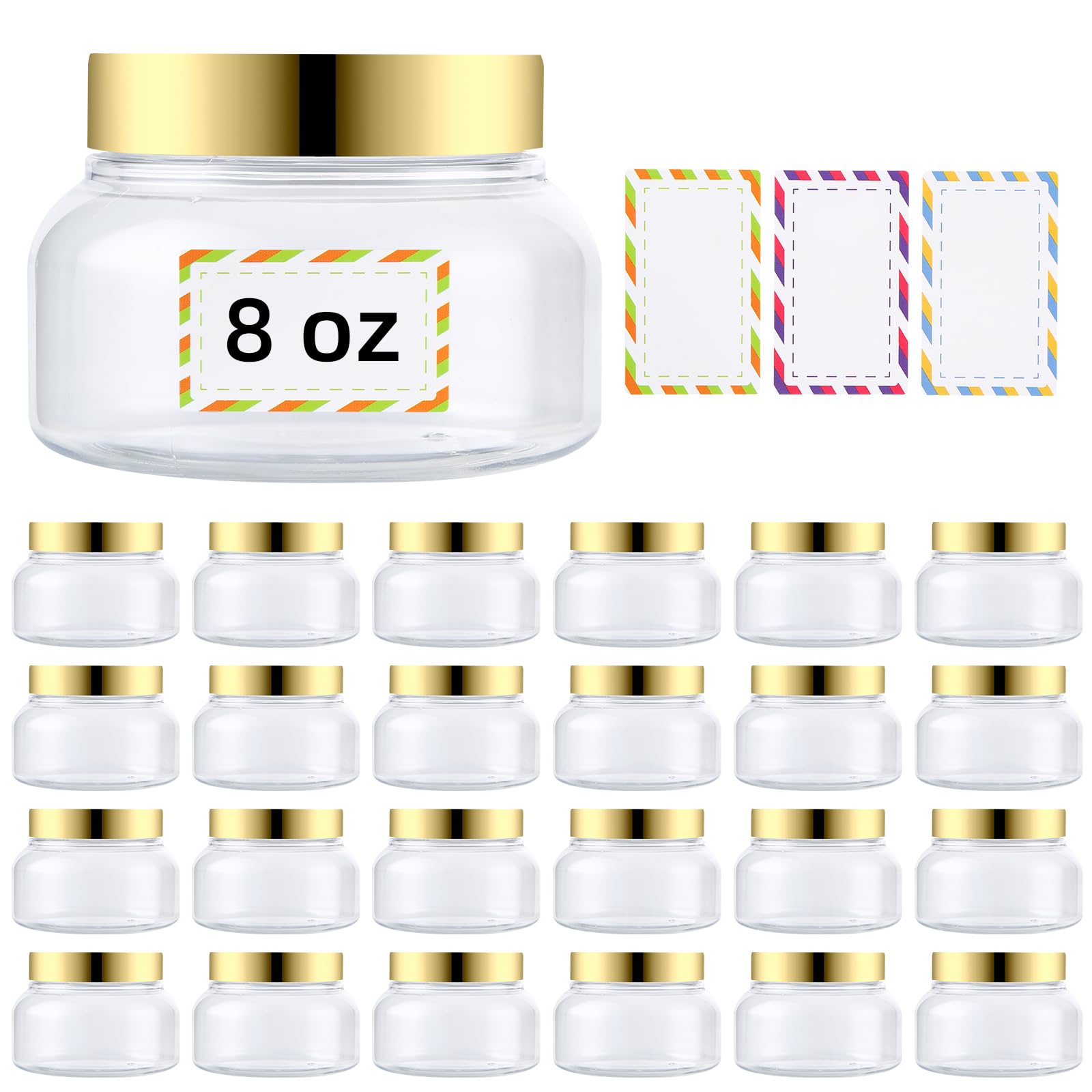 24 Pack 8 Oz Plastic Containers With Lids And Waterproof Label Bpa Free - Refillable Transparent Cosmetic Containers For Body Bu