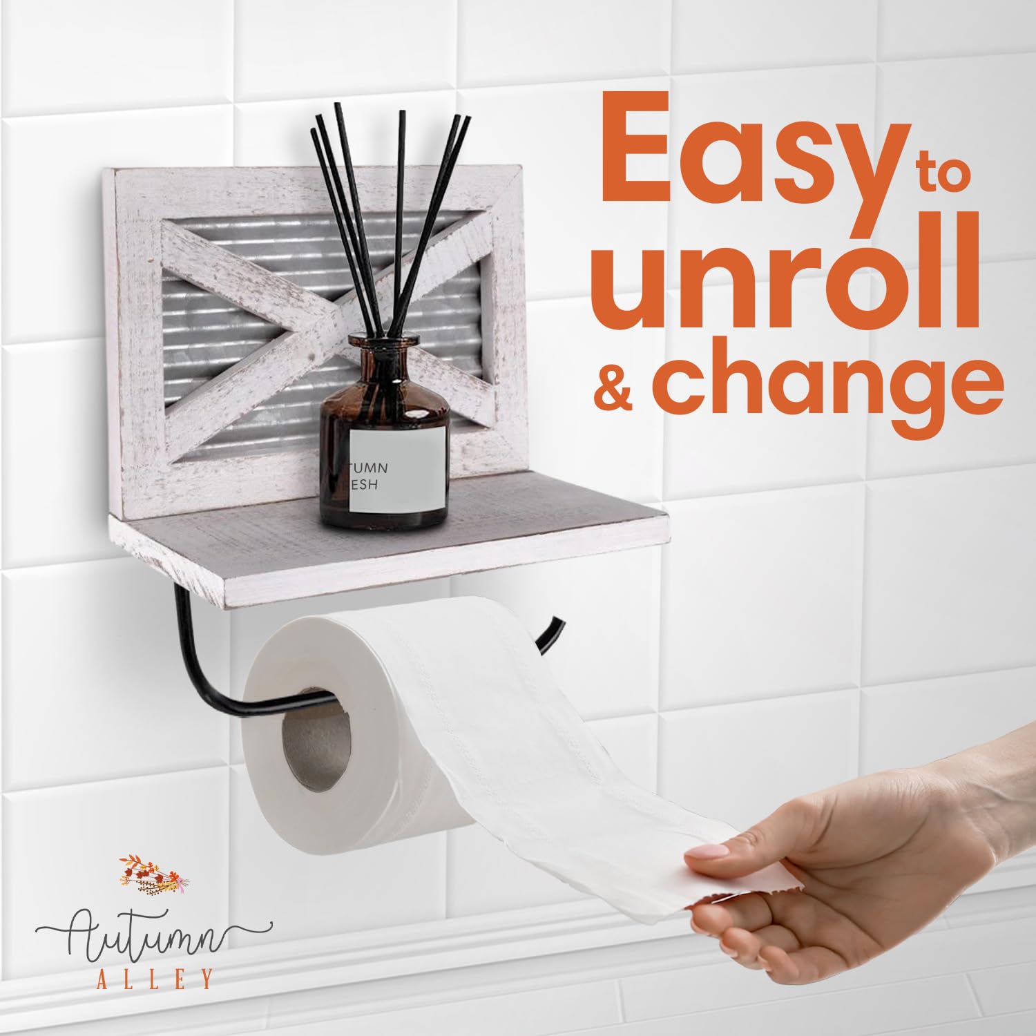Autumn Alley Farmhouse Toilet Paper Holder with Shelf - Rustic Farmhouse Bathroom Decor - Unique Farmhouse Bathroom Accessories and Western Bathroom Decor Wall Mounted  White Wood